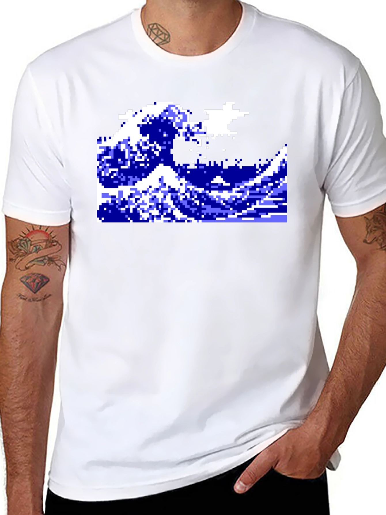 Retro Pixel Wave Graphic T-Shirt