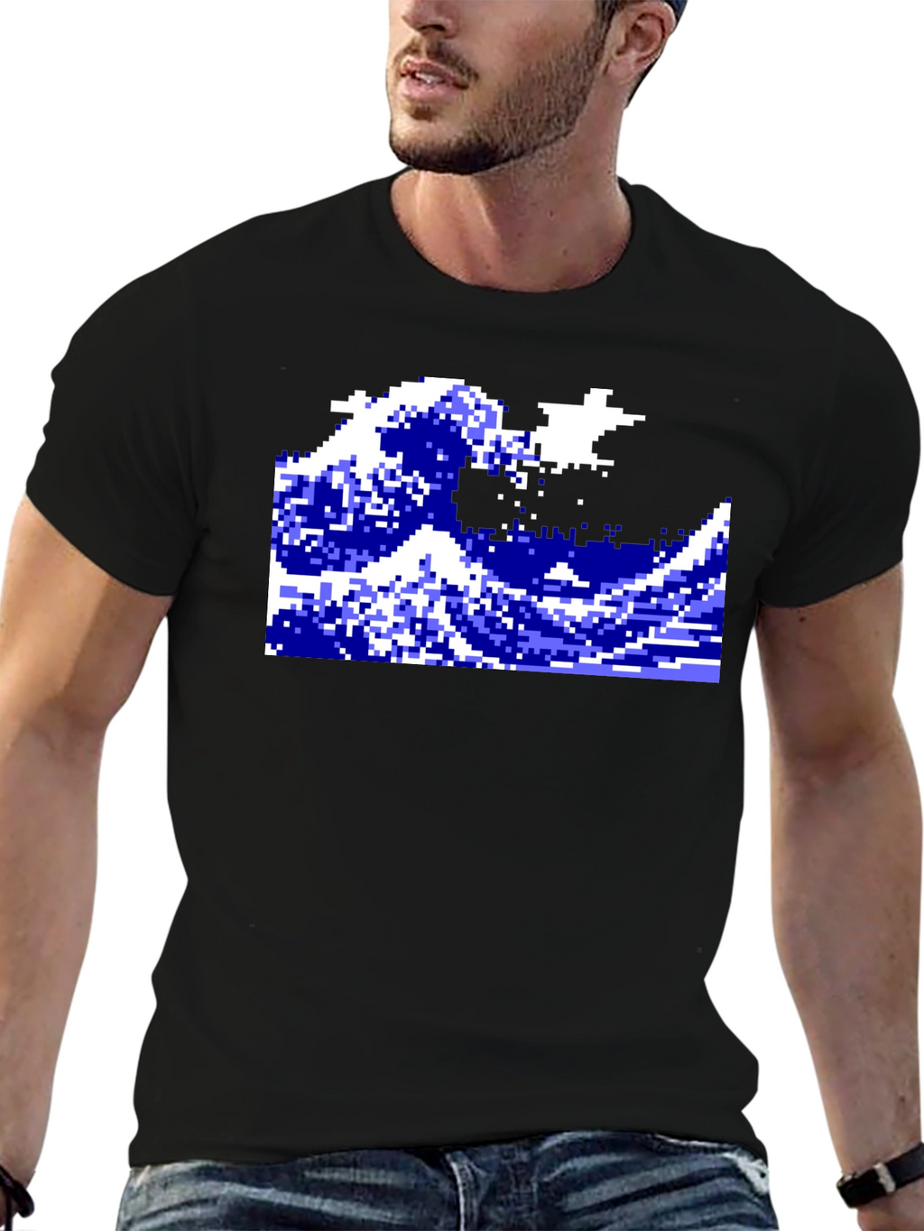Retro Pixel Wave Graphic T-Shirt