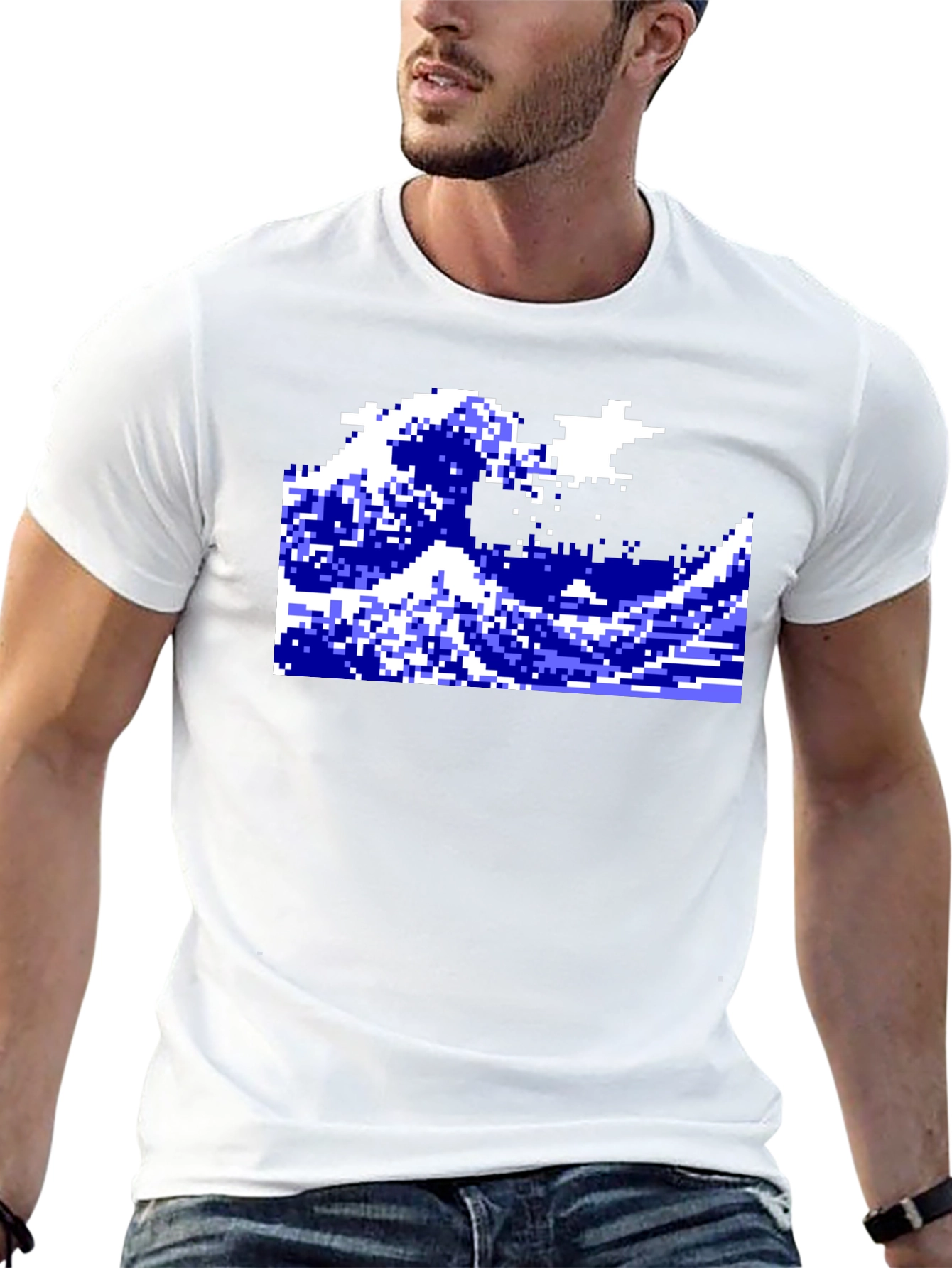 Retro Pixel Wave Graphic T-Shirt