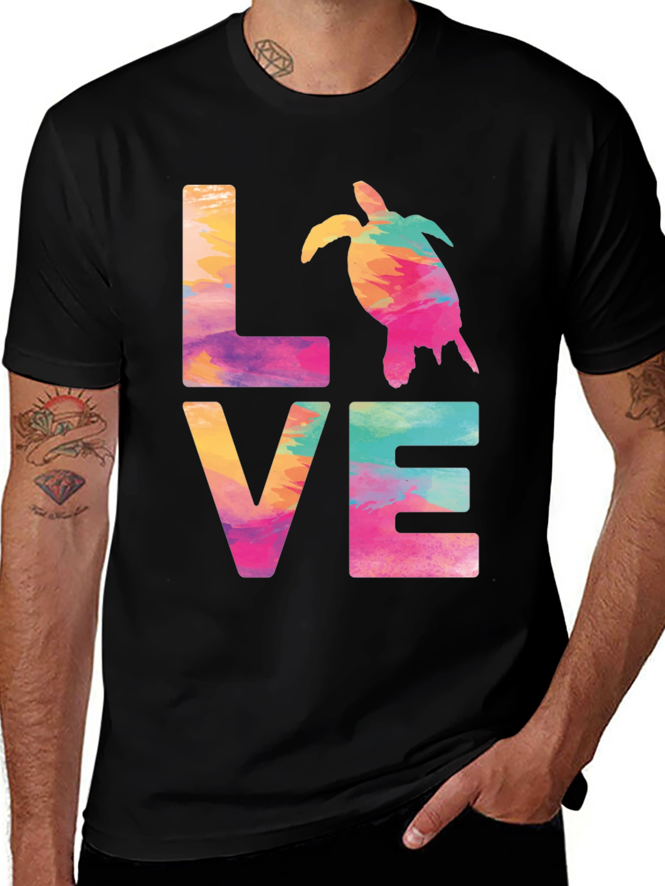 Love Sea Turtle Graphic Tee - Vibrant Watercolor Design