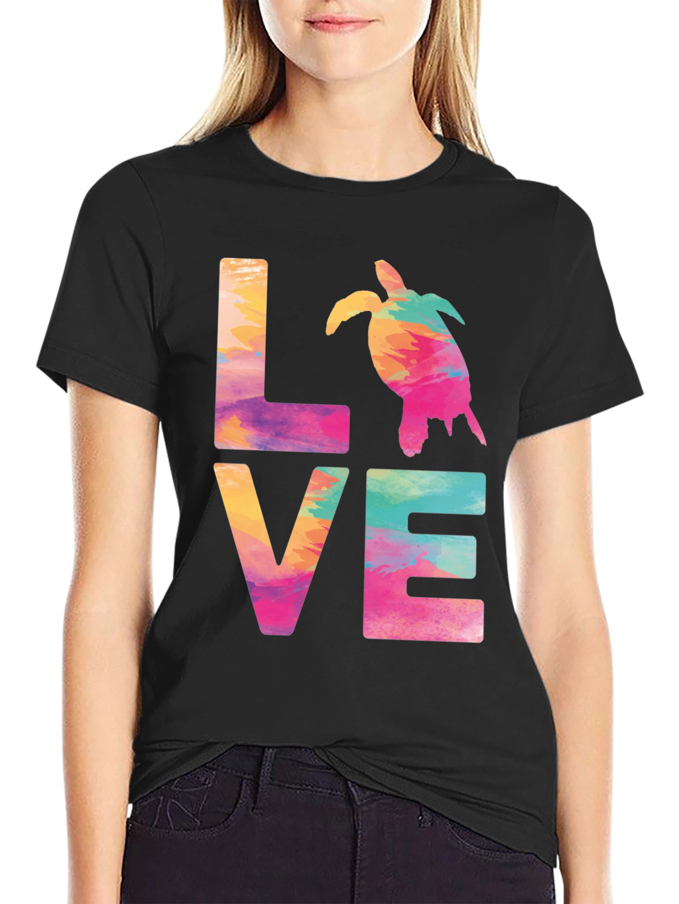 Love Sea Turtle Graphic Tee - Vibrant Watercolor Design