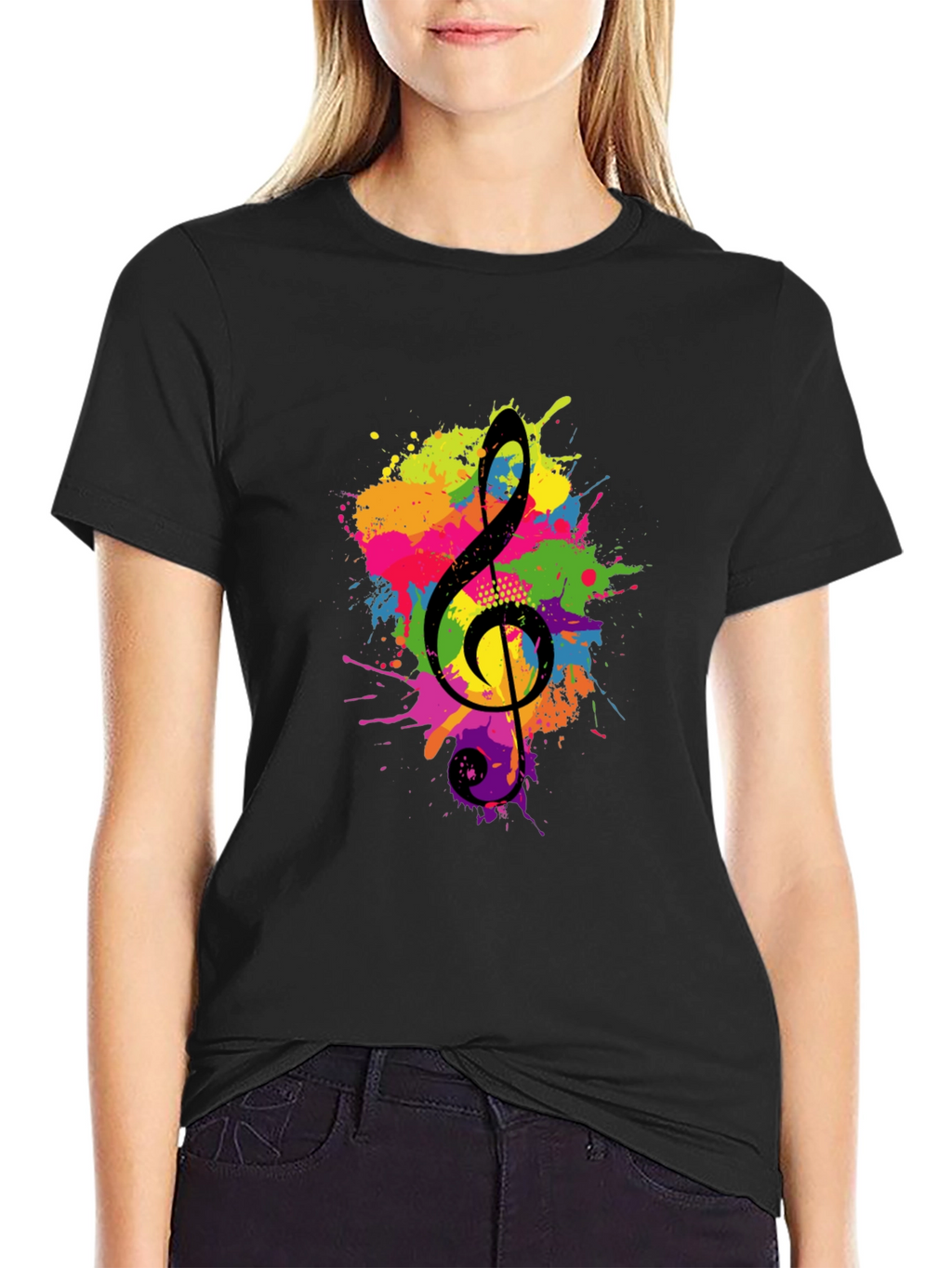 Treble Clef Splash Graphic Black T-Shirt