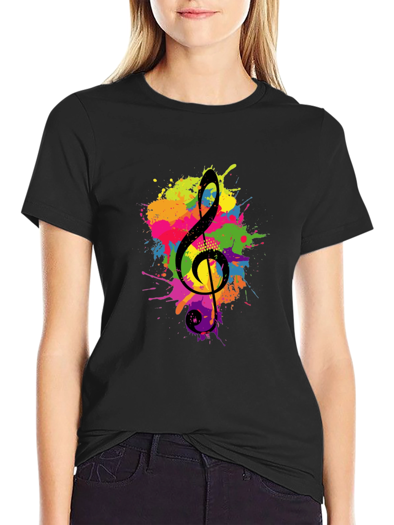 Treble Clef Splash Graphic Black T-Shirt