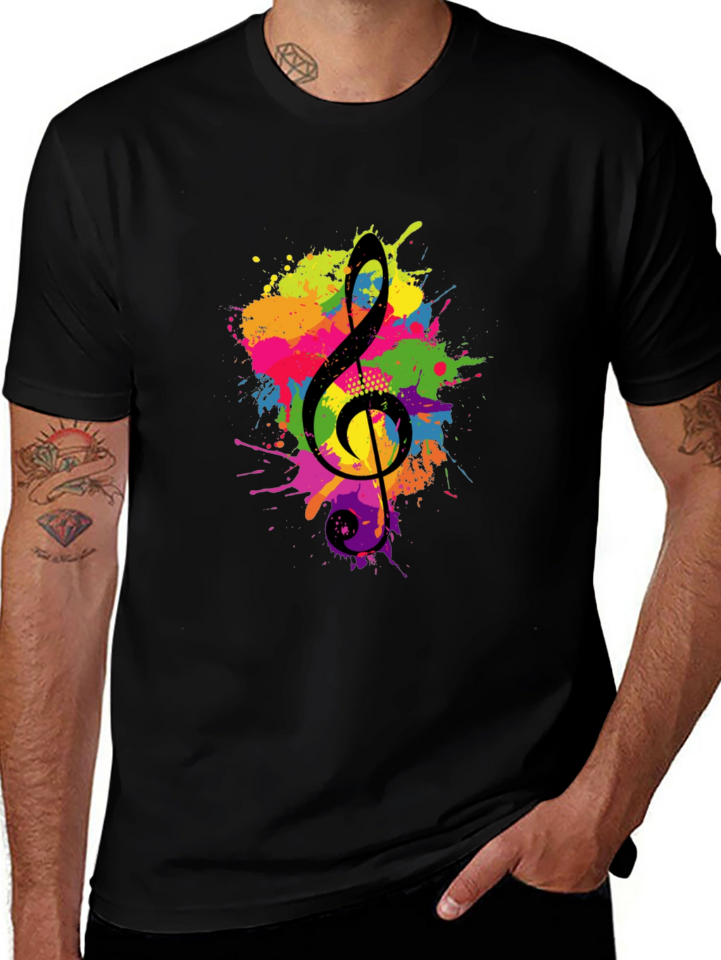 Treble Clef Splash Graphic Black T-Shirt