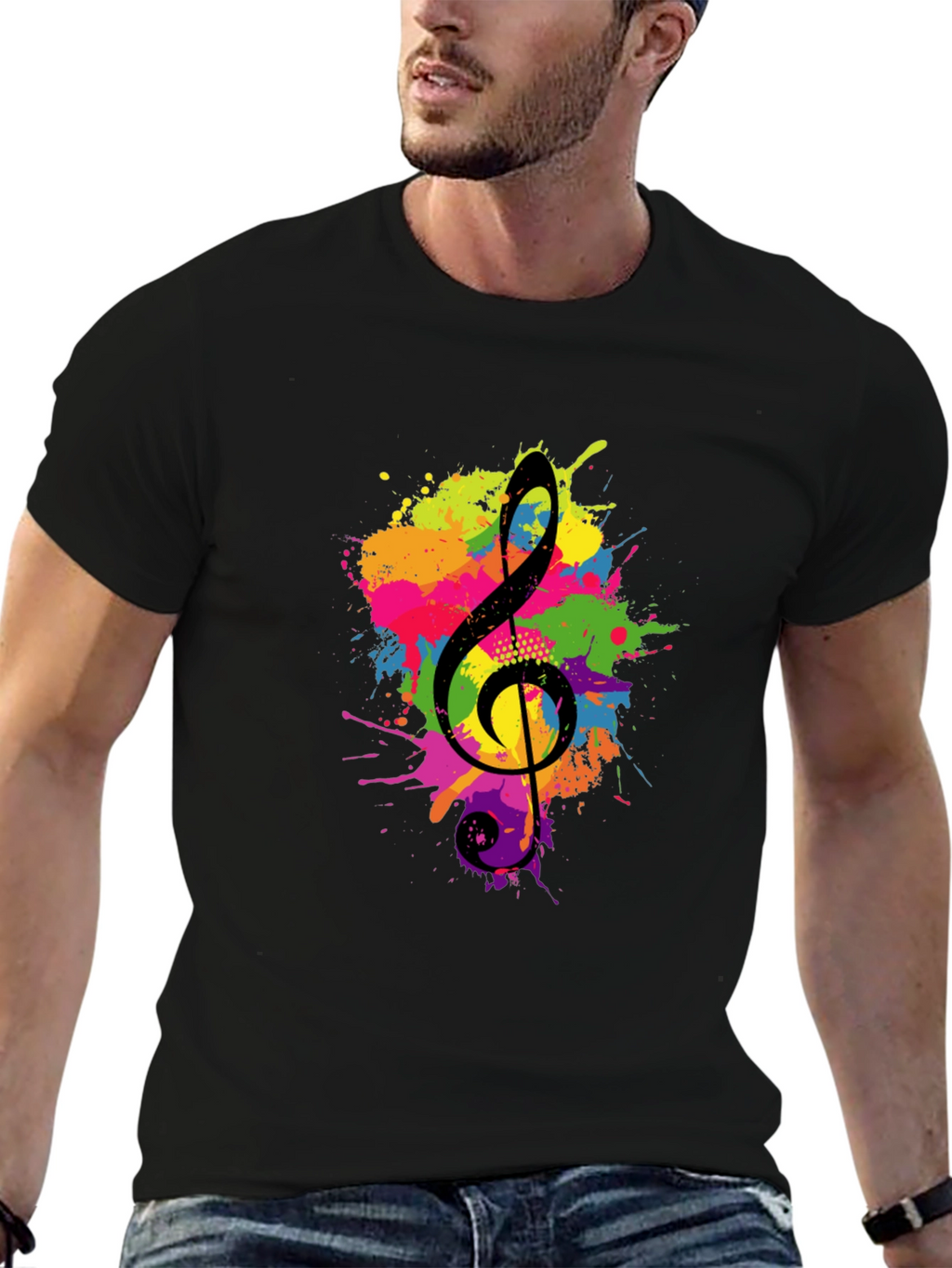 Treble Clef Splash Graphic Black T-Shirt