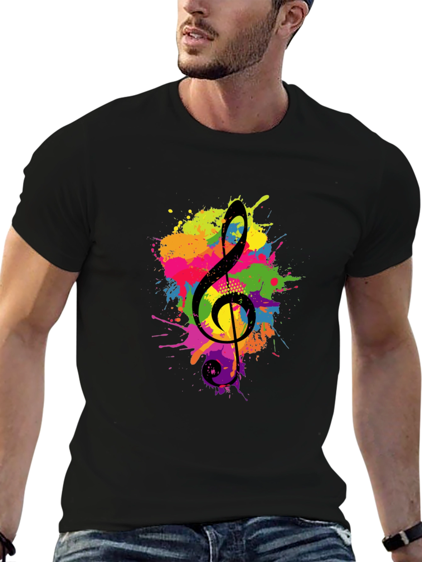 Treble Clef Splash Graphic Black T-Shirt