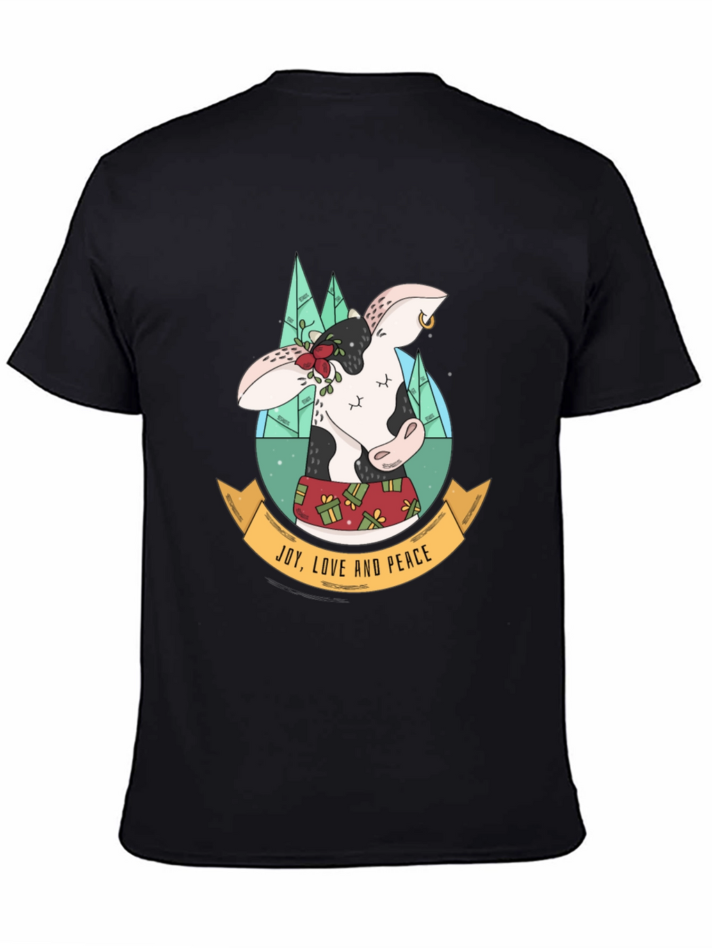 Festive Cow T-Shirt: Joy Love & Peace