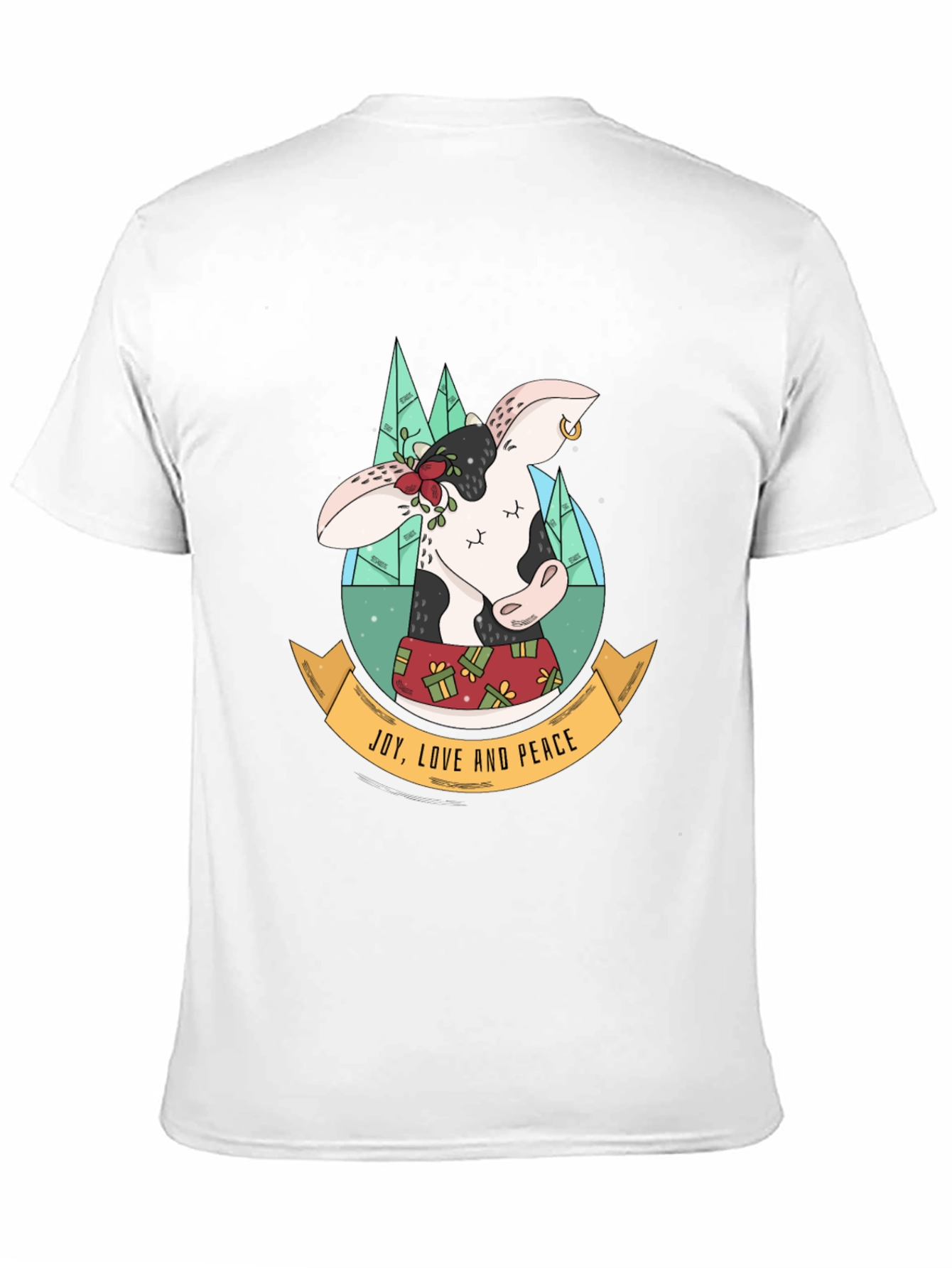 Festive Cow T-Shirt: Joy Love & Peace