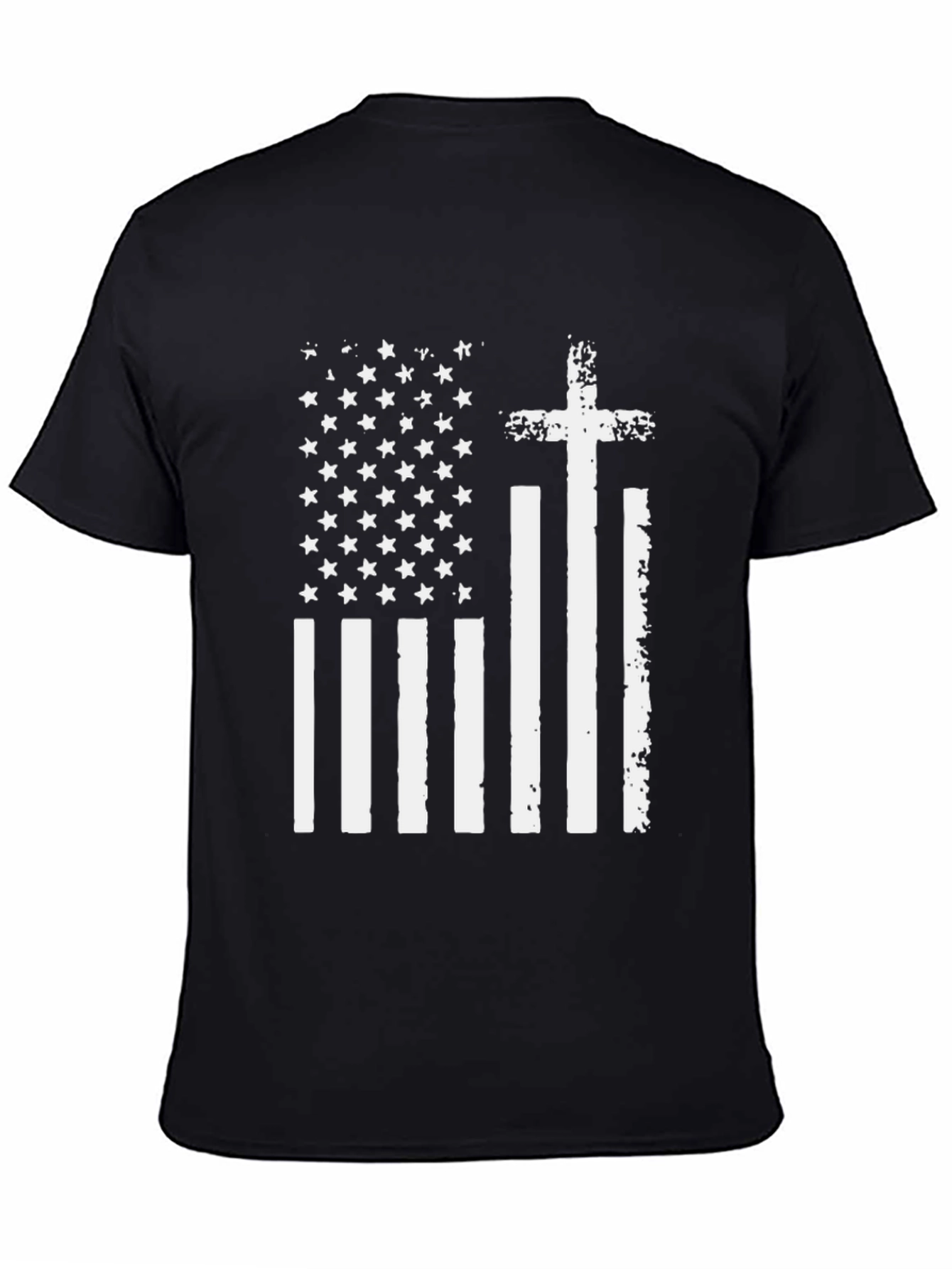 Distressed American Flag Cross Graphic T-Shirt