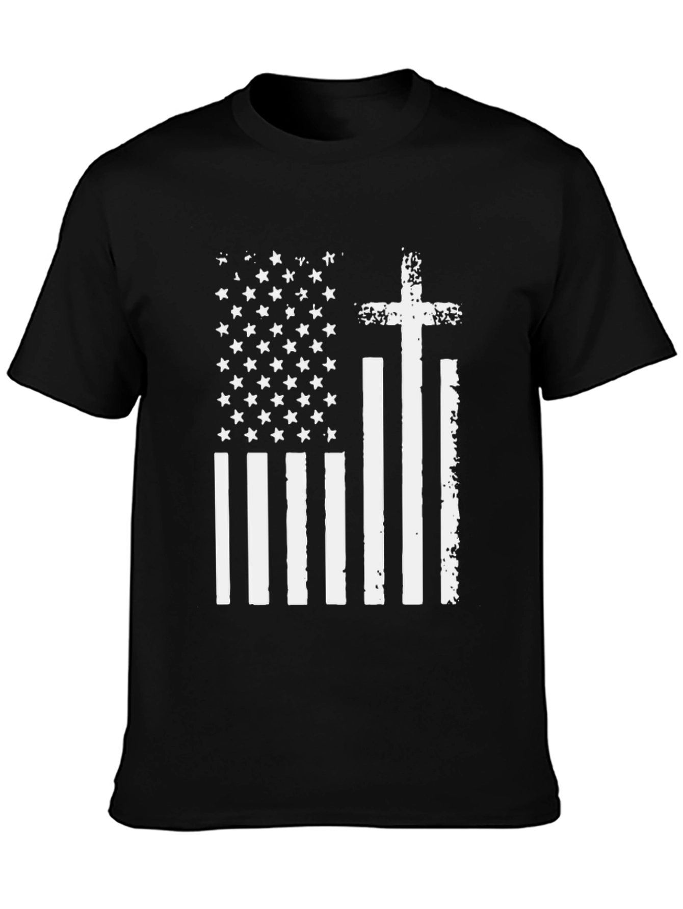 Distressed American Flag Cross Graphic T-Shirt