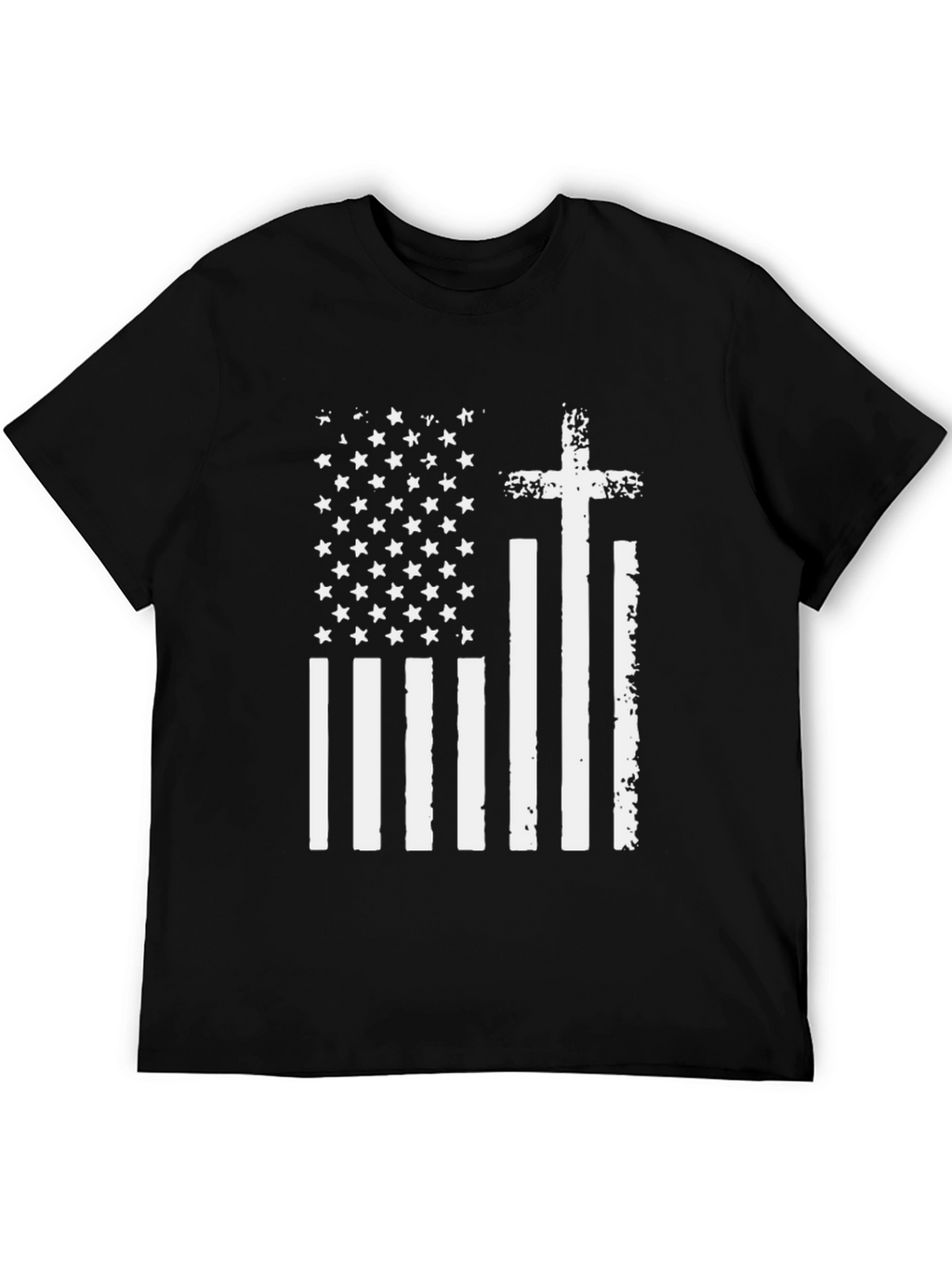 Distressed American Flag Cross Graphic T-Shirt