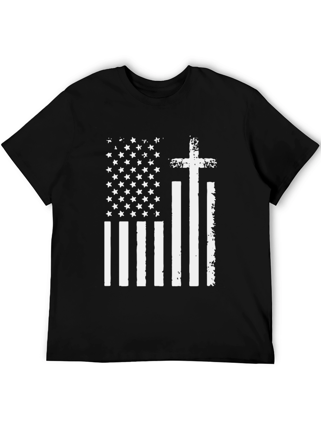 Distressed American Flag Cross Graphic T-Shirt
