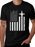 Distressed American Flag Cross Graphic T-Shirt