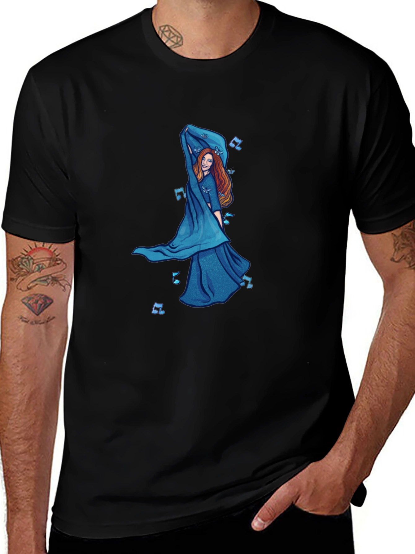 Black T-Shirt with Dancing Woman Graphic