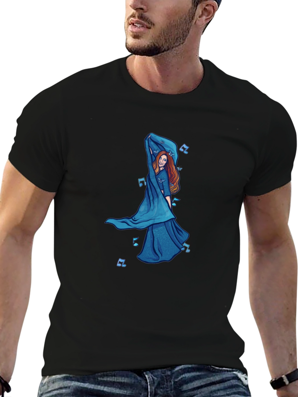 Black T-Shirt with Dancing Woman Graphic