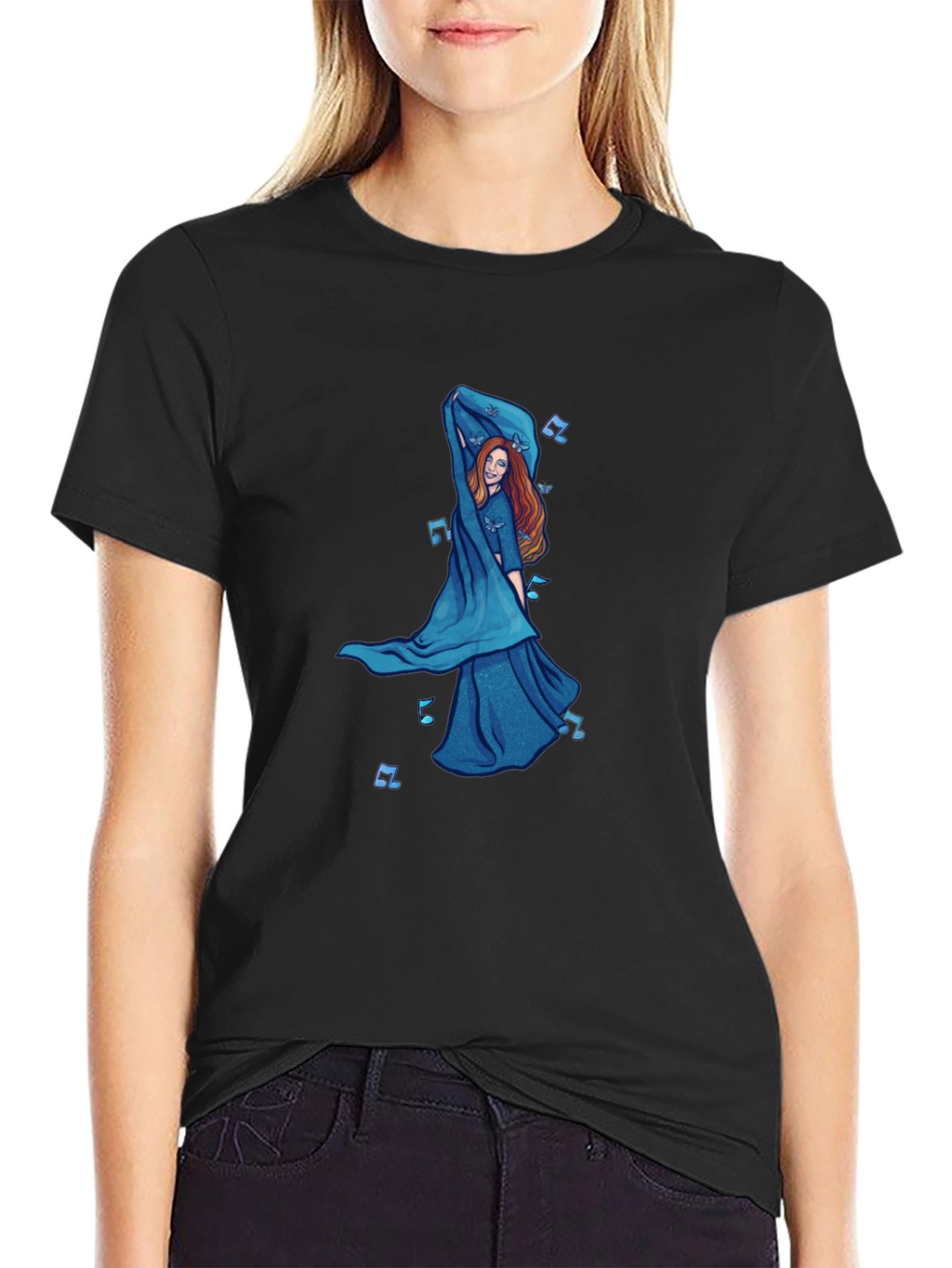 Black T-Shirt with Dancing Woman Graphic