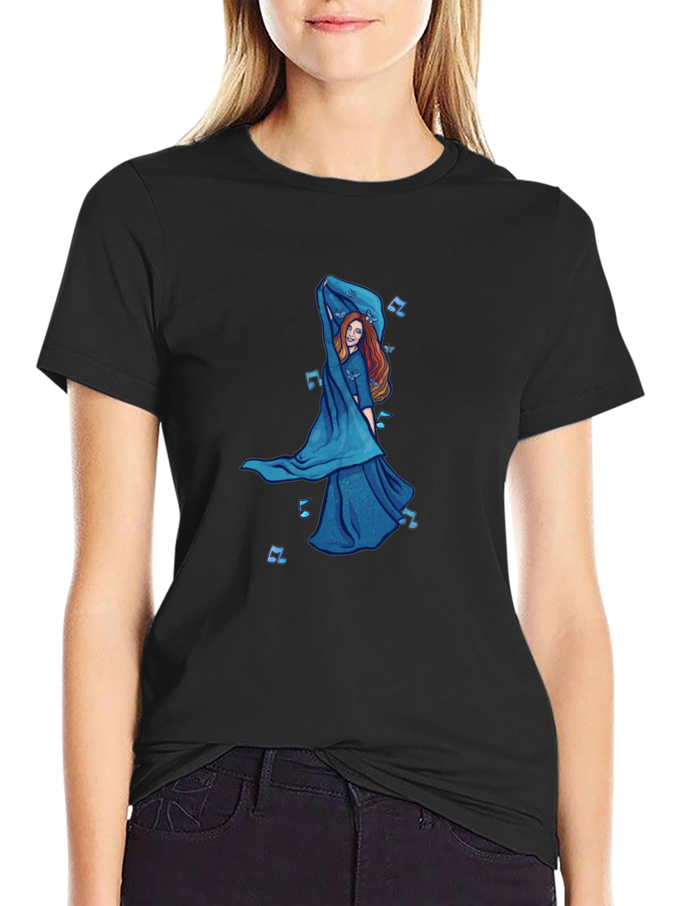 Black T-Shirt with Dancing Woman Graphic