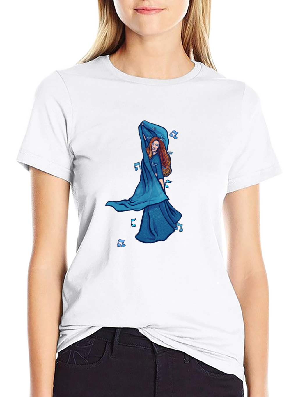 Black T-Shirt with Dancing Woman Graphic