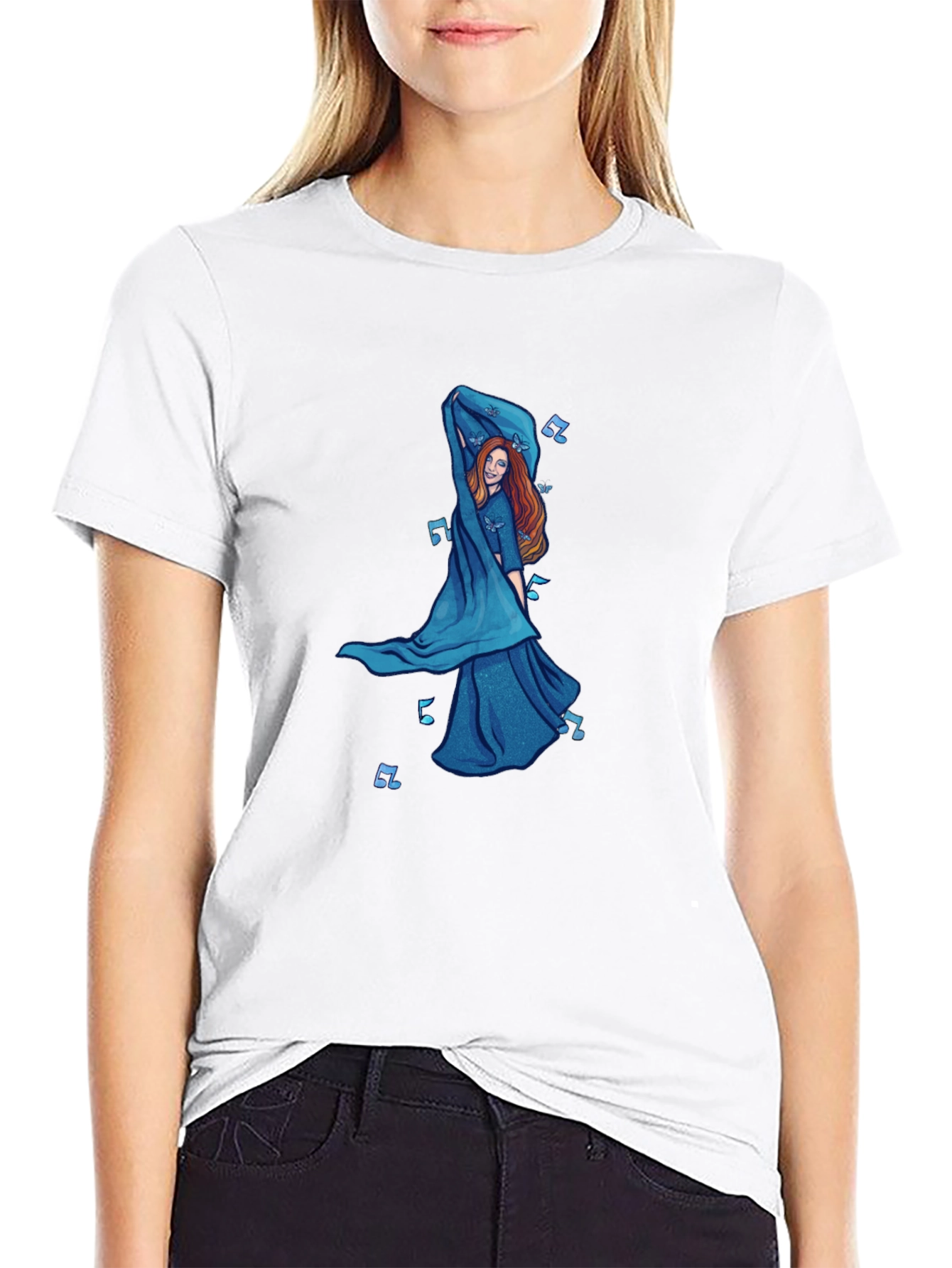 Black T-Shirt with Dancing Woman Graphic