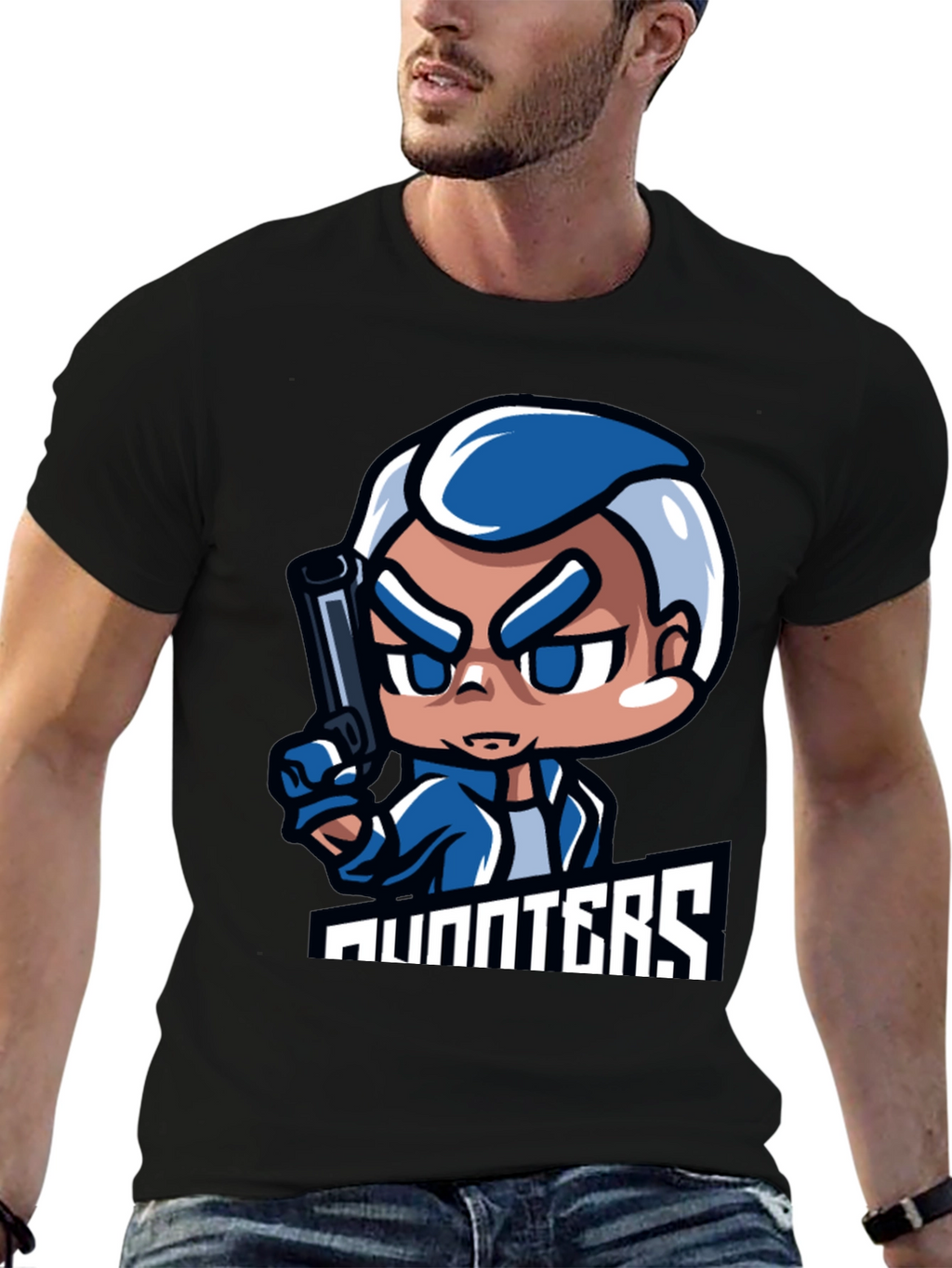 Hunters Cartoon Graphic Black T-Shirt