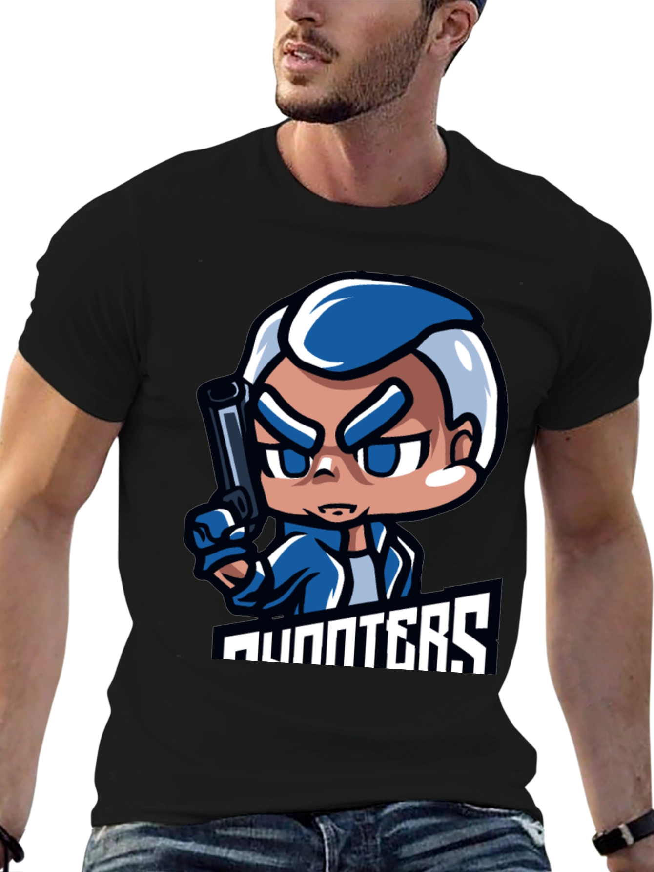 Hunters Cartoon Graphic Black T-Shirt
