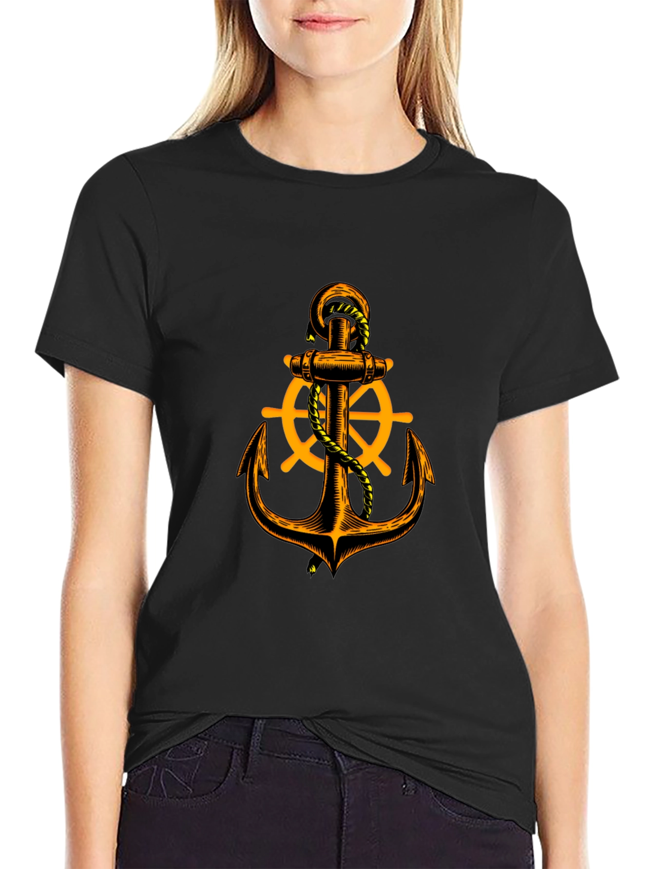 Nautical Anchor Graphic Tee - Black