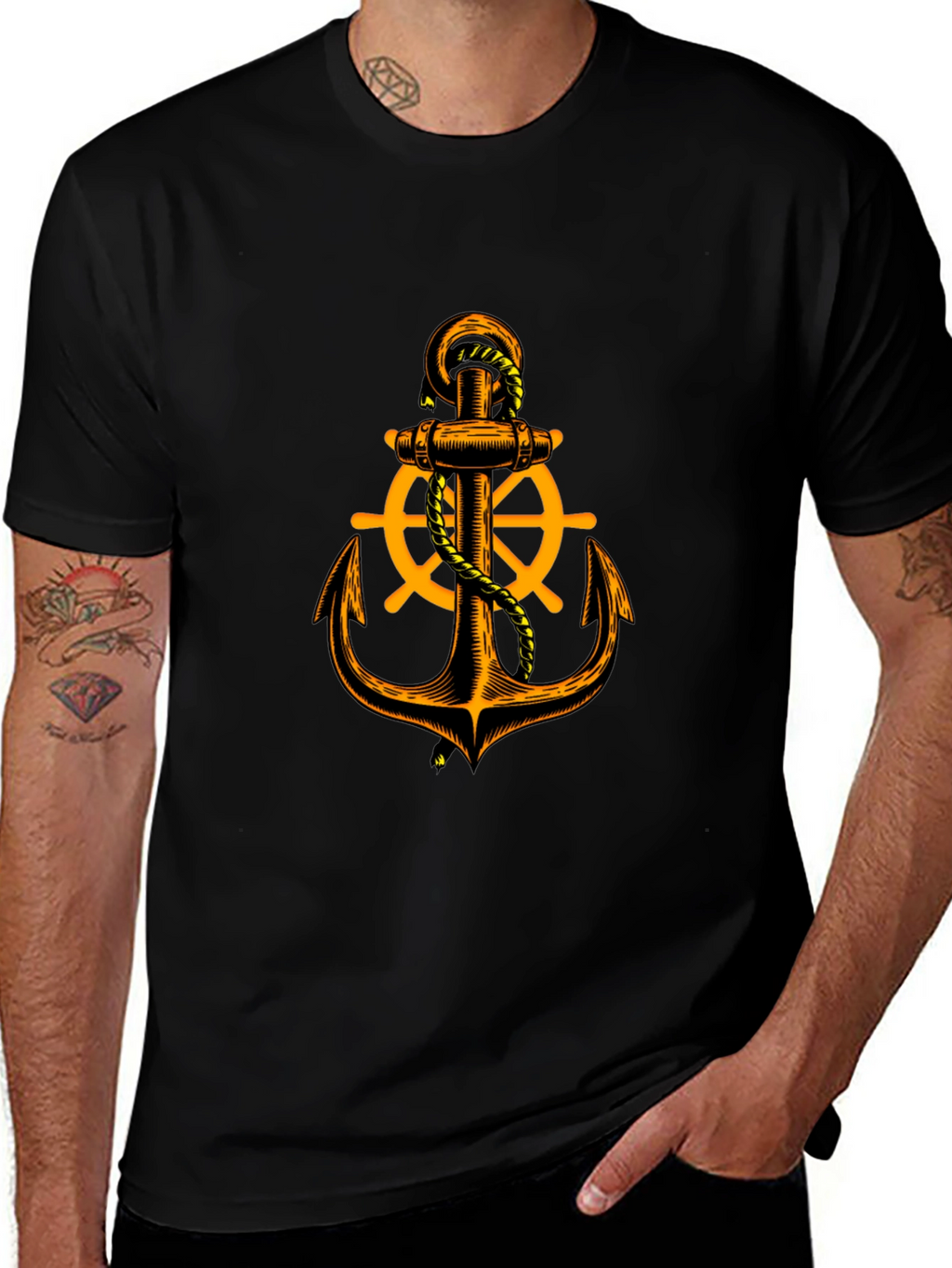 Nautical Anchor Graphic Tee - Black
