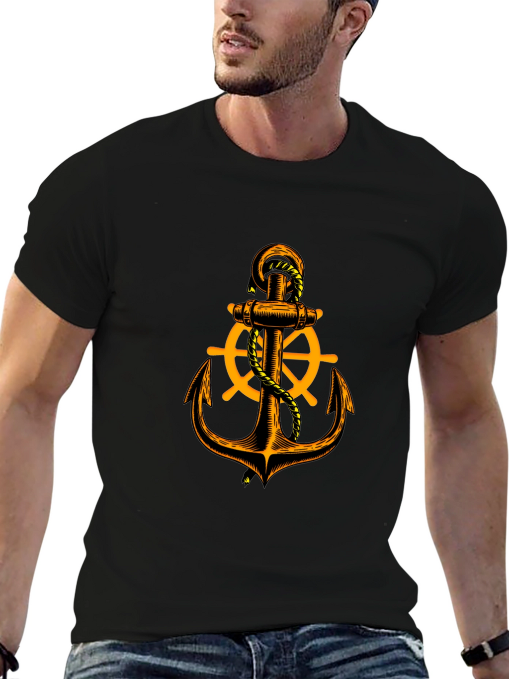 Nautical Anchor Graphic Tee - Black