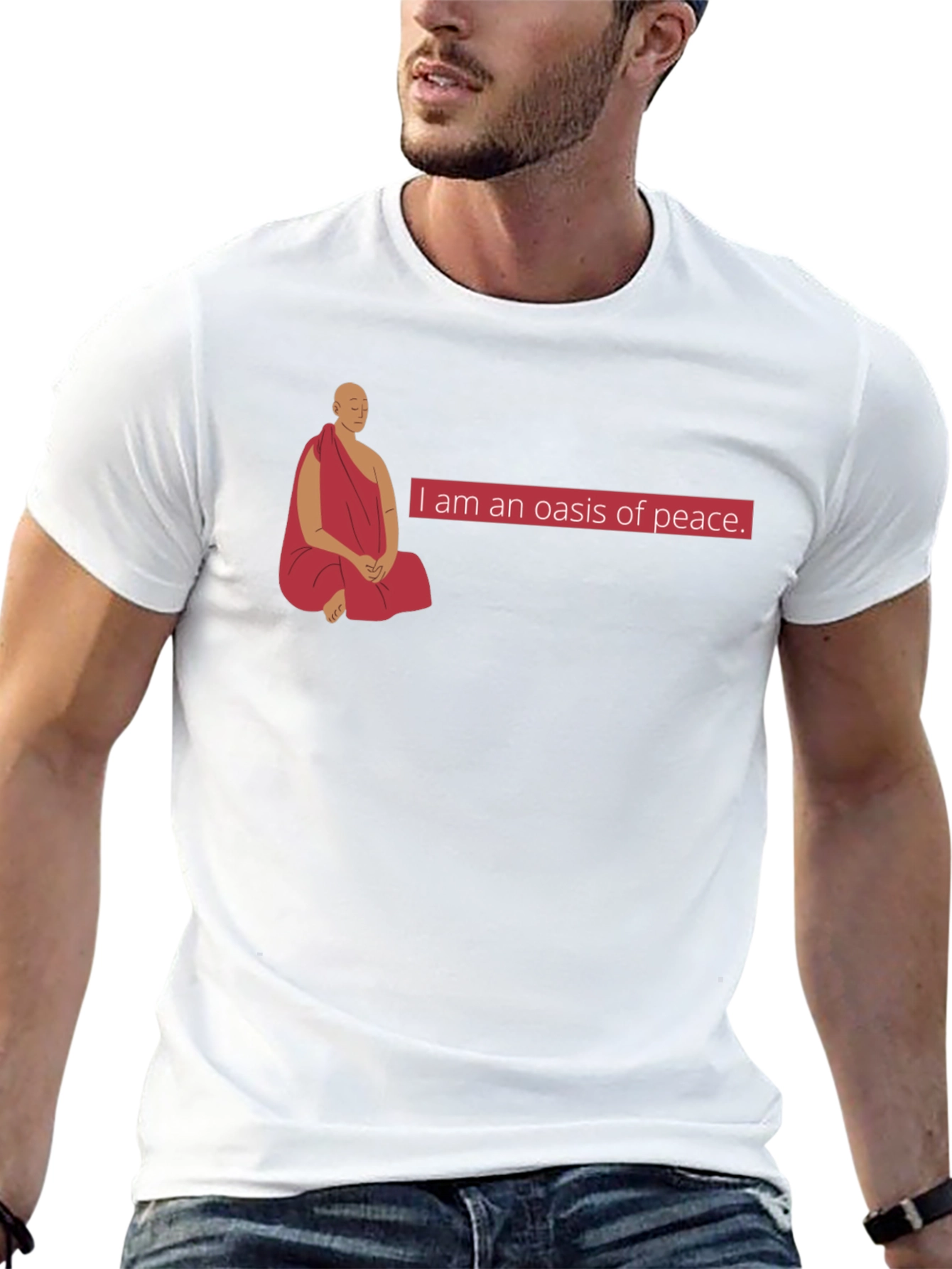 Oasis of Peace T-Shirt - Meditating Monk Design