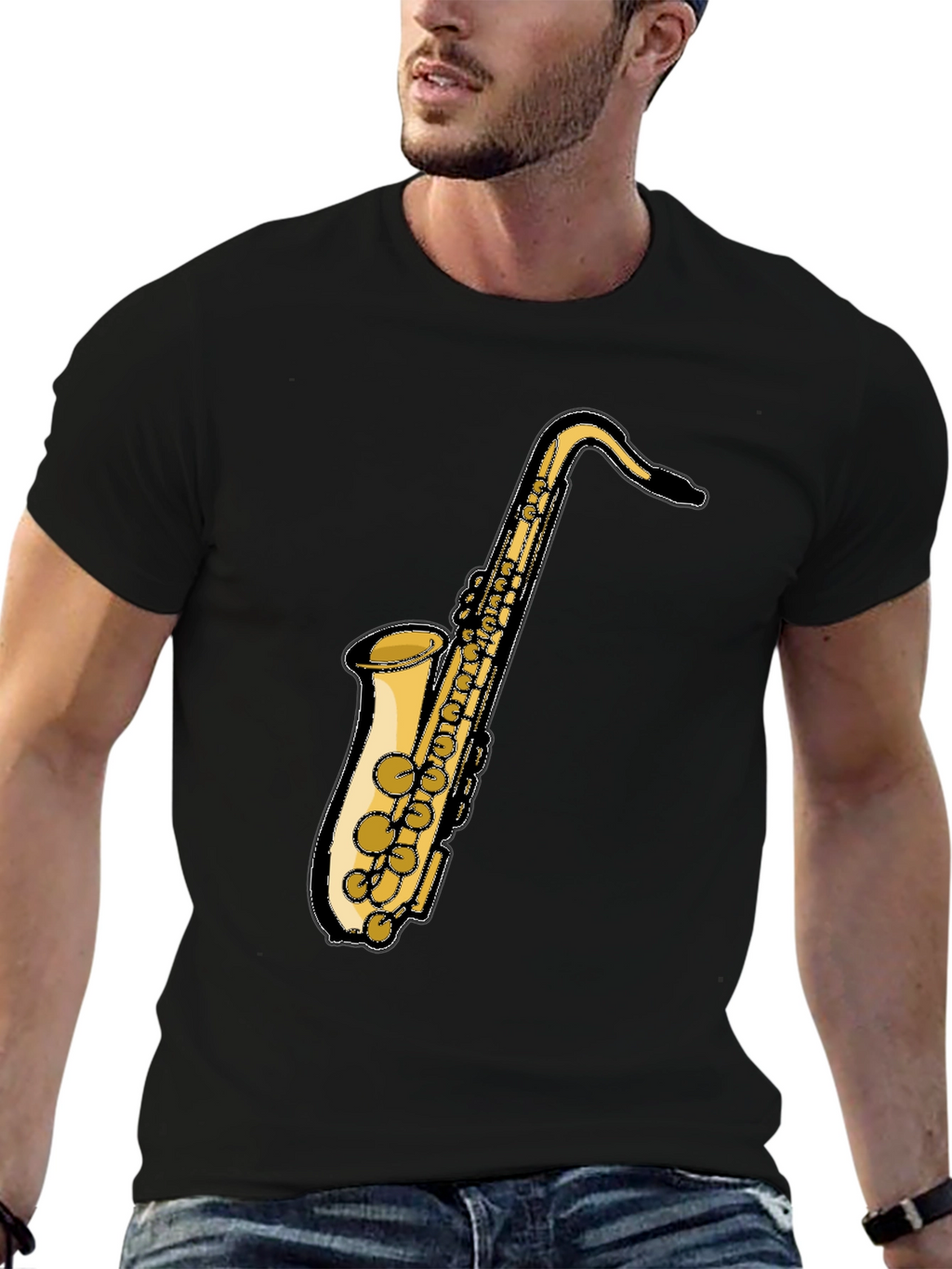 Saxophone Graphic Black T-Shirt - Music Lover Tee