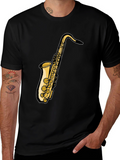 Saxophone Graphic Black T-Shirt - Music Lover Tee