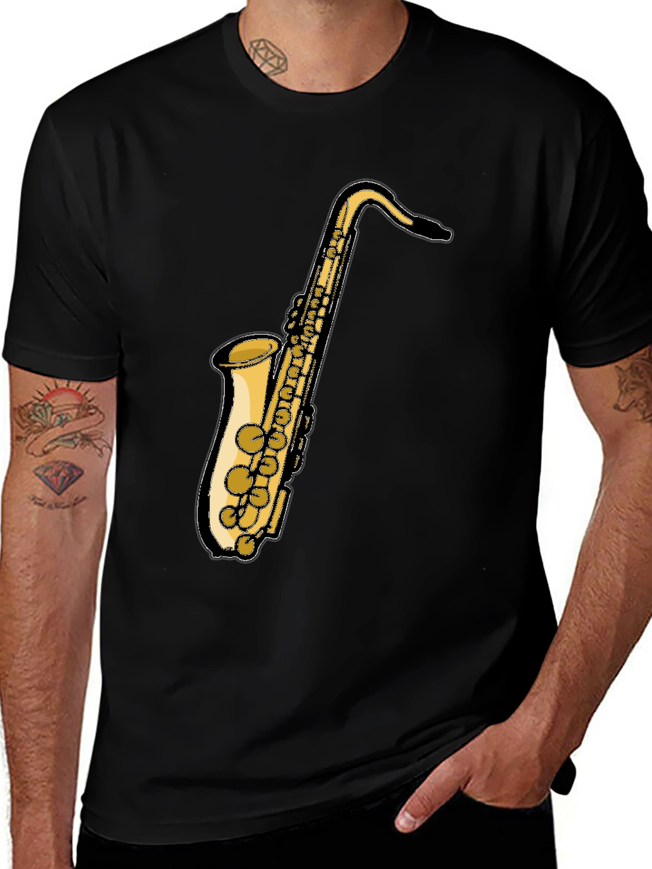 Saxophone Graphic Black T-Shirt - Music Lover Tee