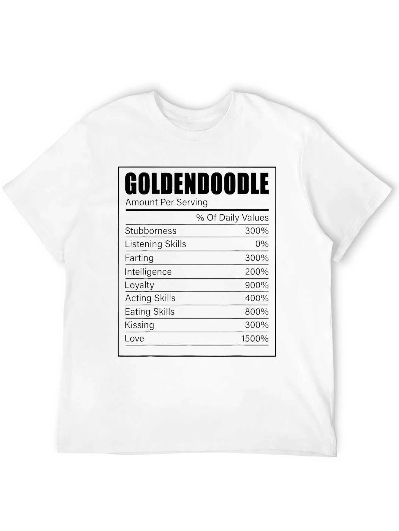 Goldendoodle Nutrition Facts T-Shirt - Funny Dog Lover Tee