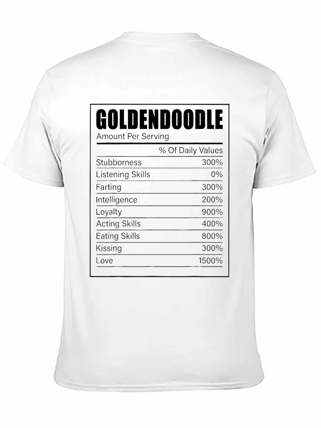 Goldendoodle Nutrition Facts T-Shirt - Funny Dog Lover Tee