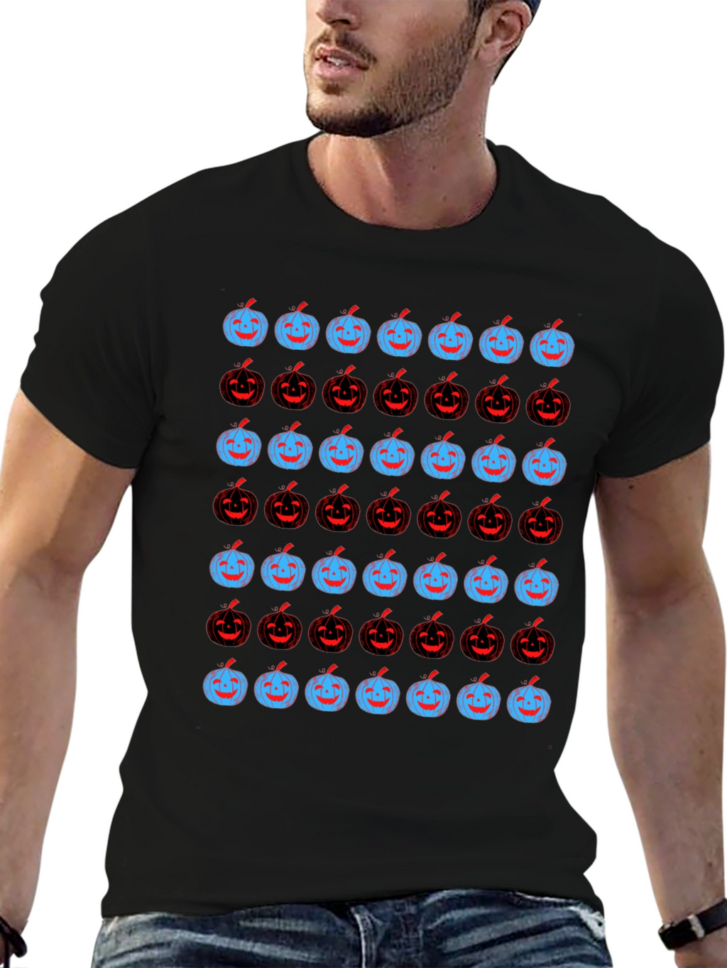 Pumpkin Pattern Black Tee