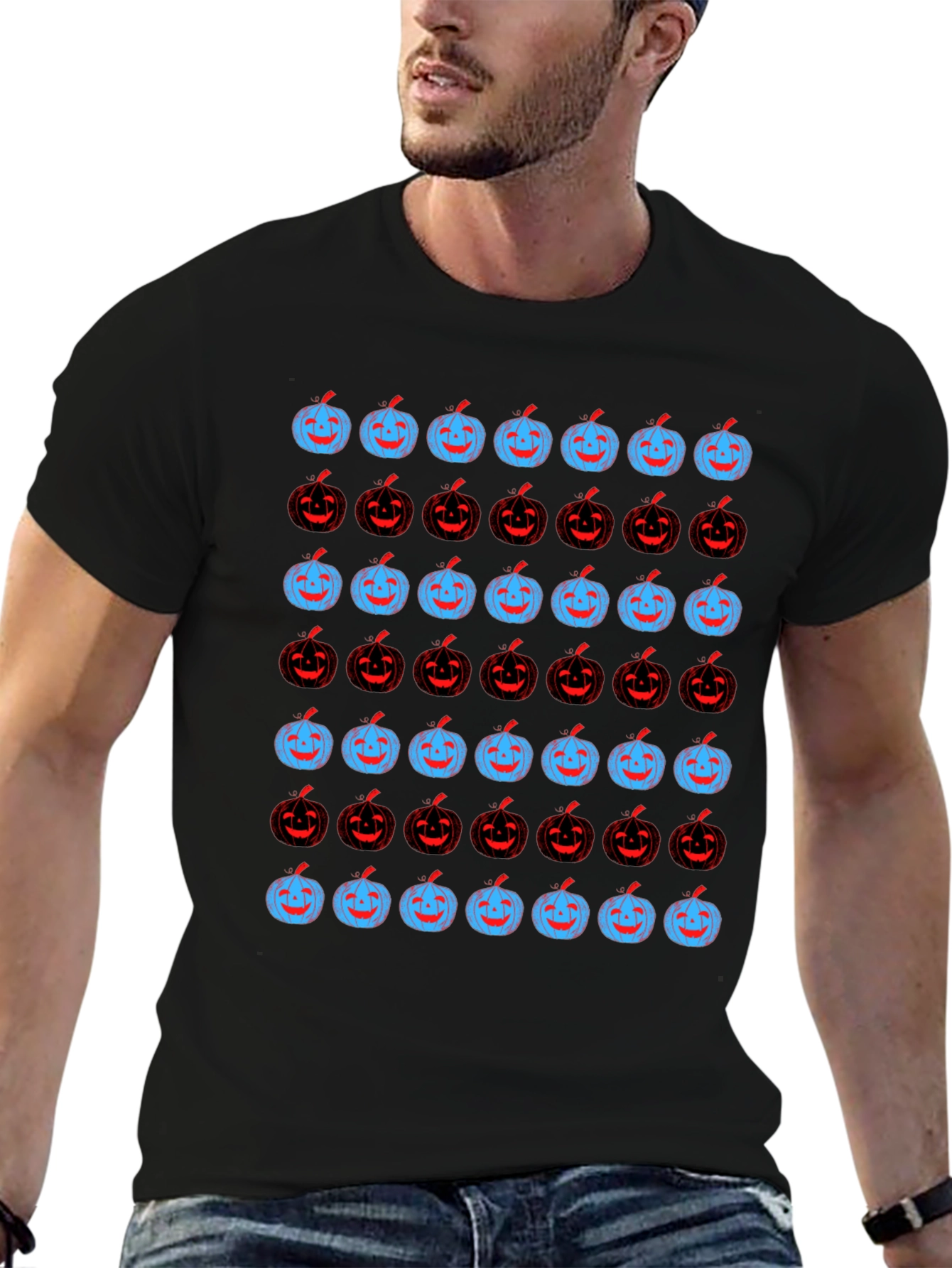 Pumpkin Pattern Black Tee