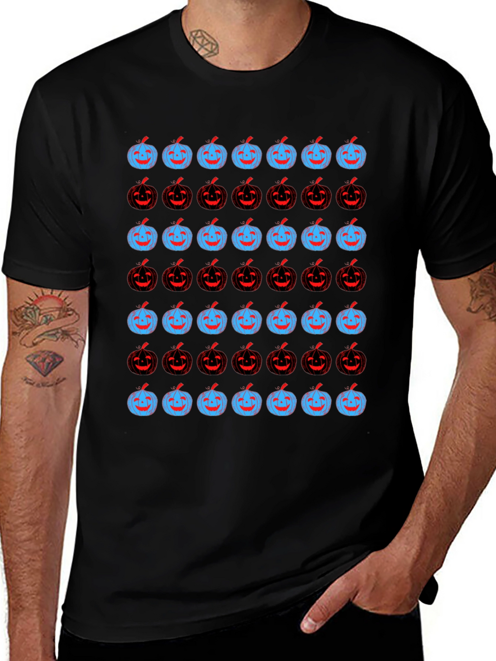 Pumpkin Pattern Black Tee