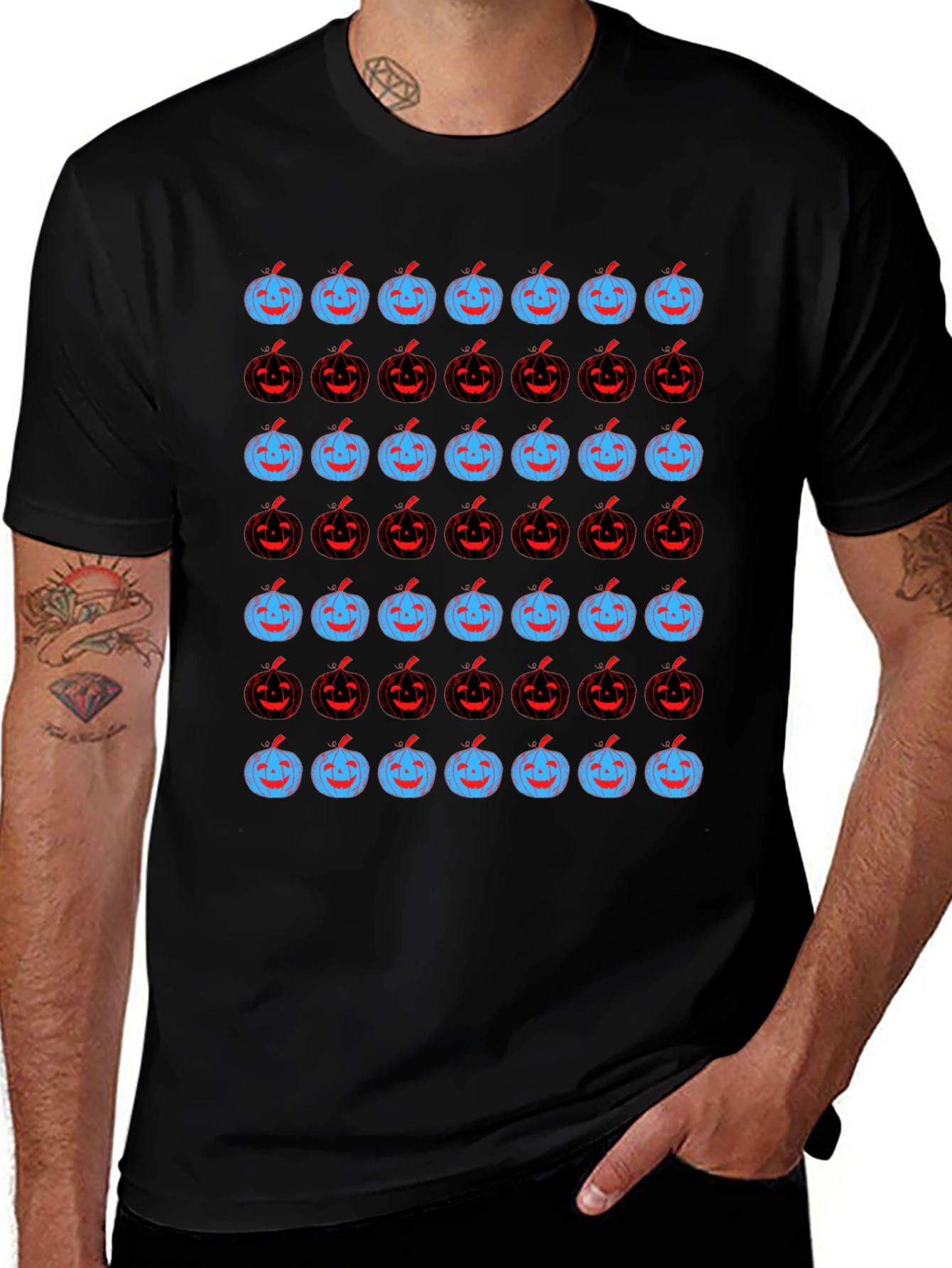 Pumpkin Pattern Black Tee