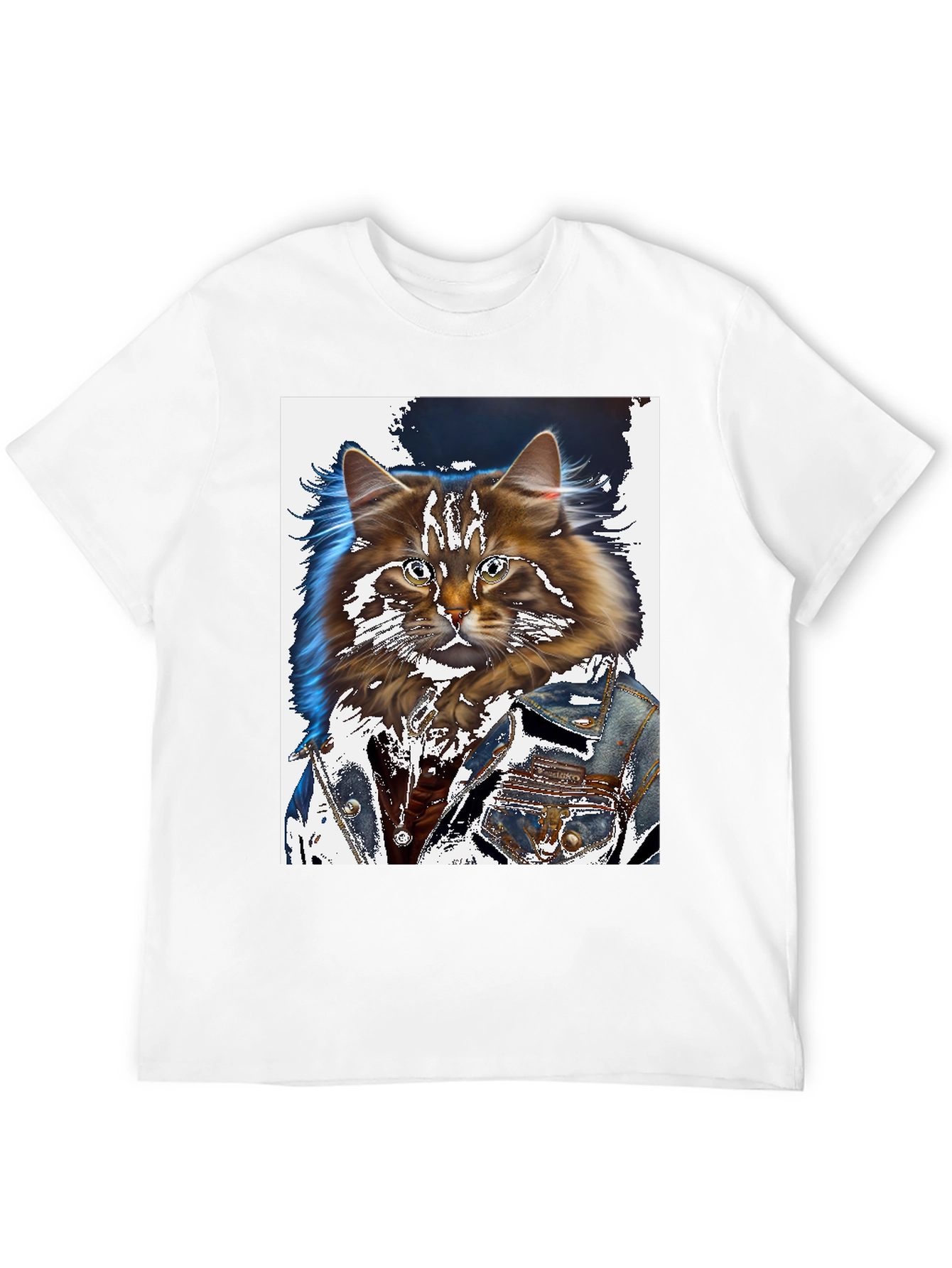 Cat in Denim Jacket Graphic T-Shirt