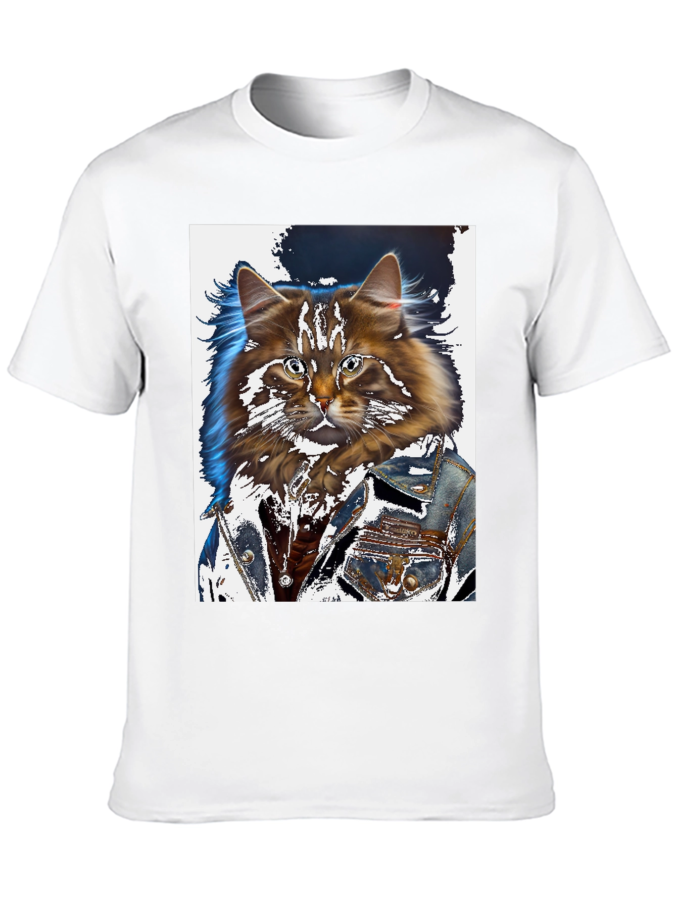 Cat in Denim Jacket Graphic T-Shirt