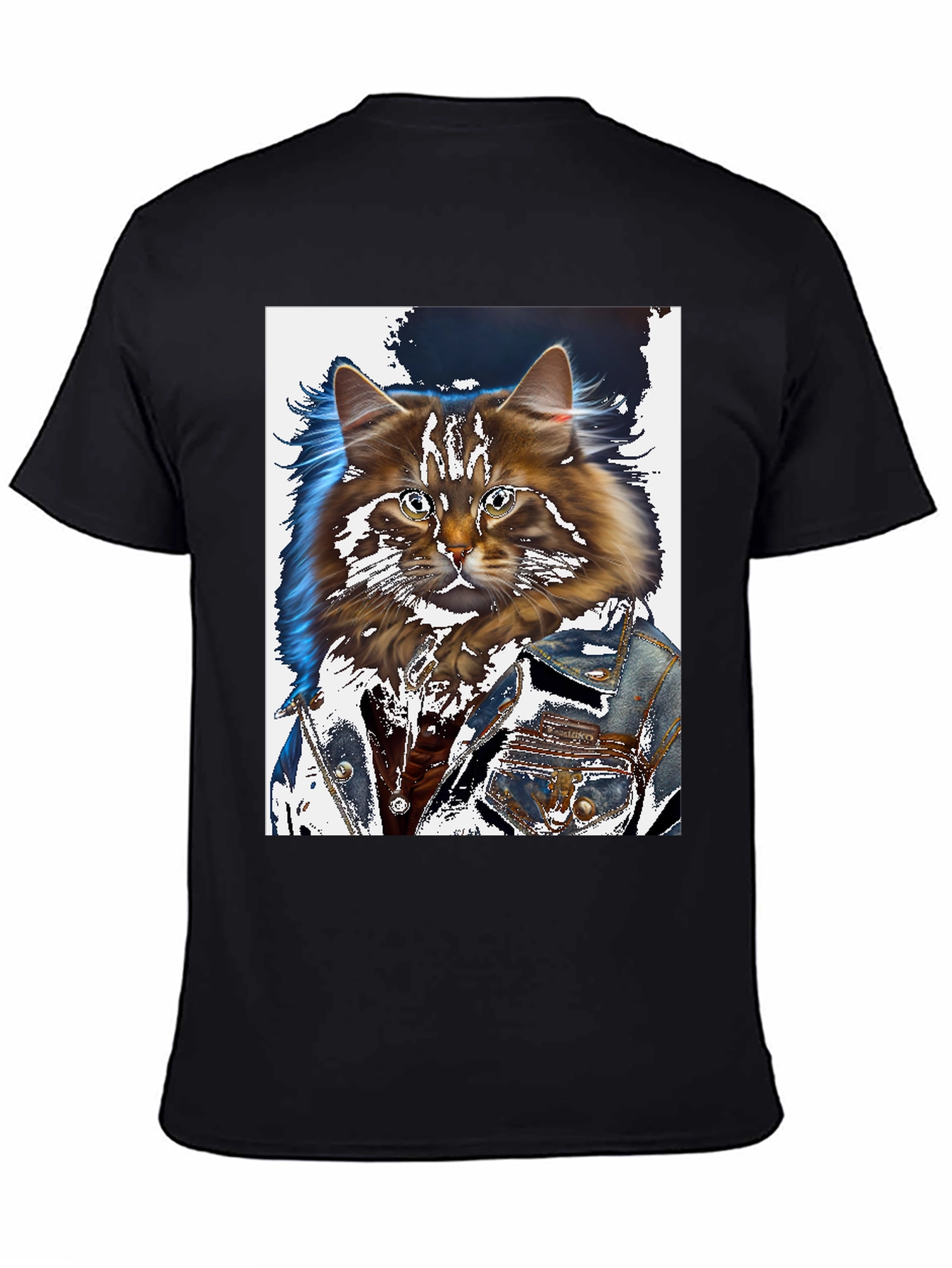 Cat in Denim Jacket Graphic T-Shirt