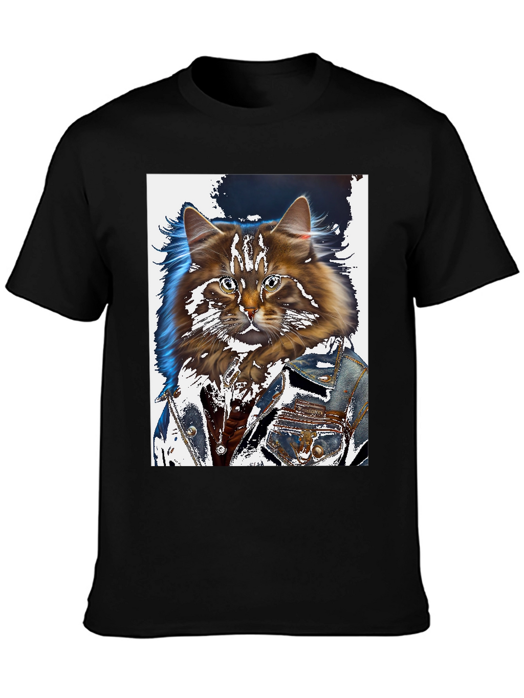 Cat in Denim Jacket Graphic T-Shirt