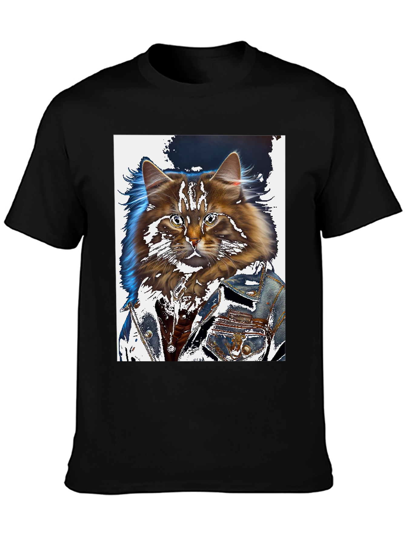 Cat in Denim Jacket Graphic T-Shirt