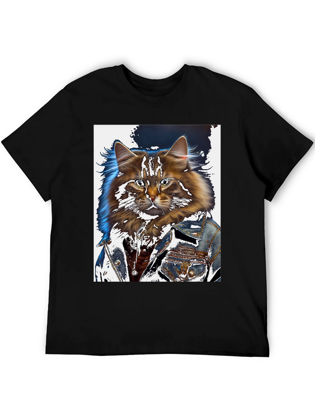 Cat in Denim Jacket Graphic T-Shirt