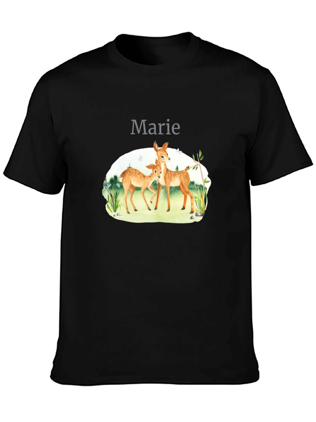 Deer Family Graphic Black T-Shirt