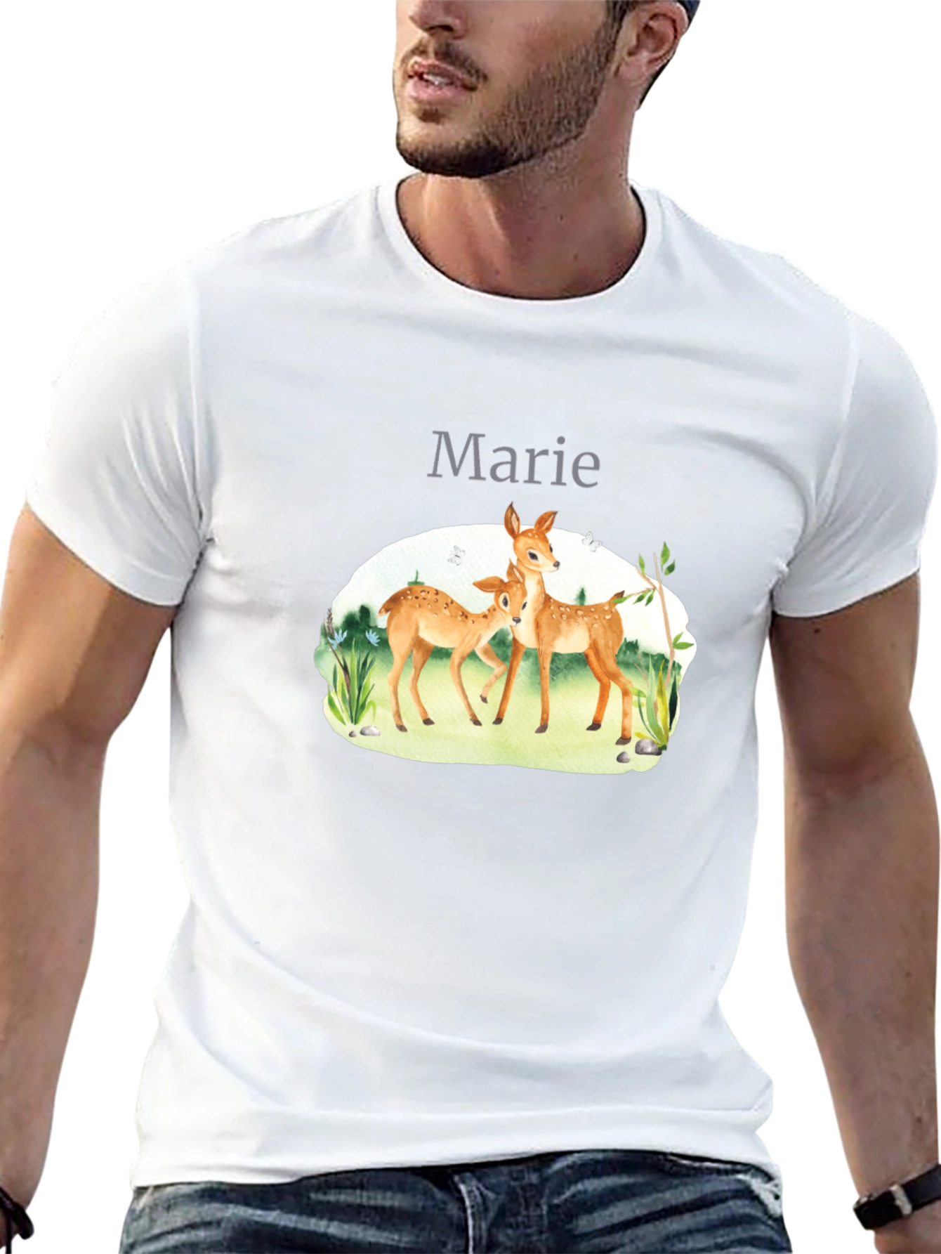 Deer Family Graphic Black T-Shirt