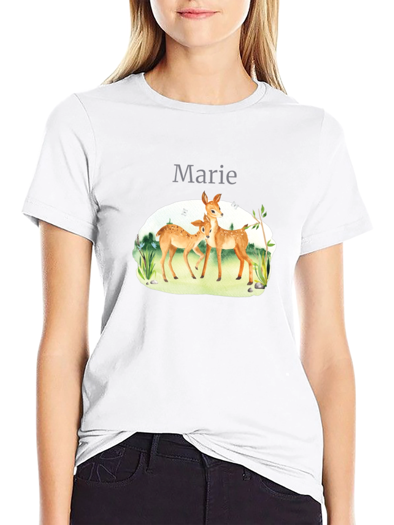 Deer Family Graphic Black T-Shirt