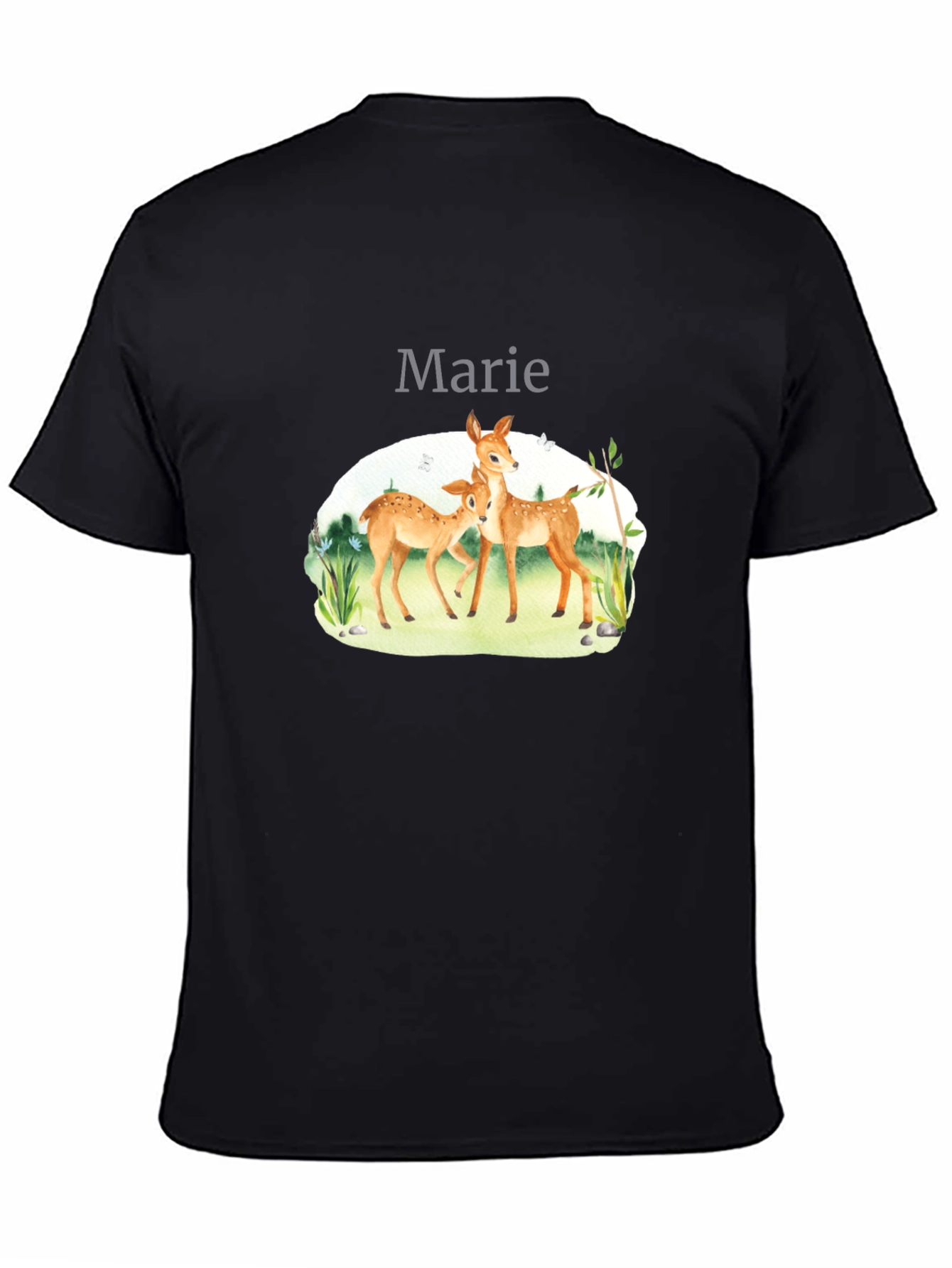 Deer Family Graphic Black T-Shirt