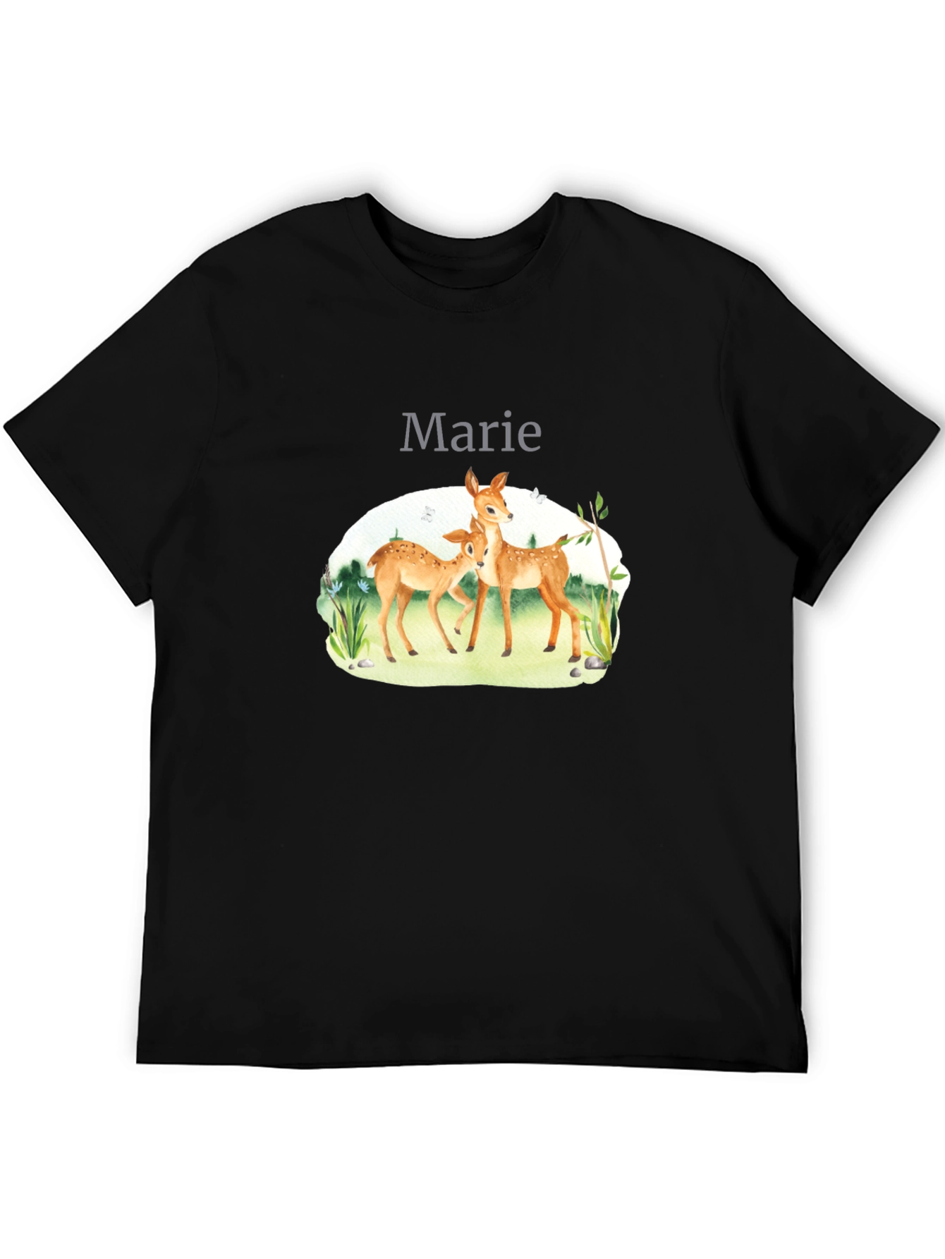 Deer Family Graphic Black T-Shirt
