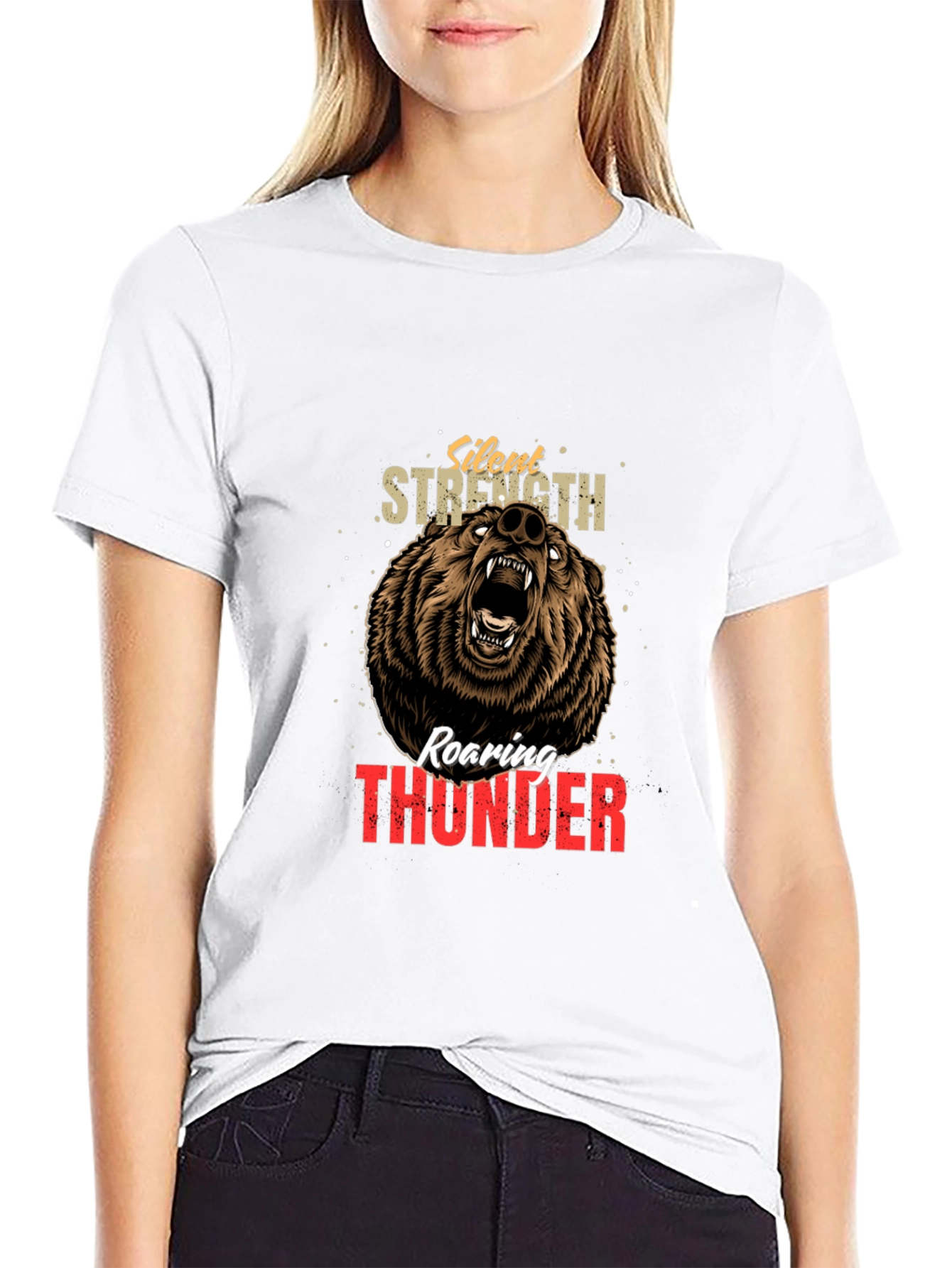 Silent Strength Roaring Thunder Bear Graphic Tee
